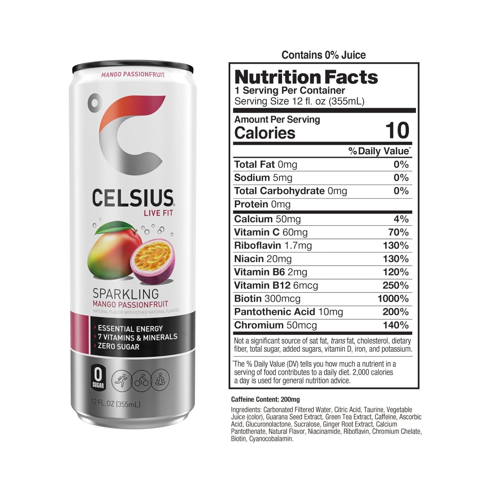 Sparkling Mango Passionfruit Energy Drink, Functional 12 Fl Oz, Pack of 12 Cans2