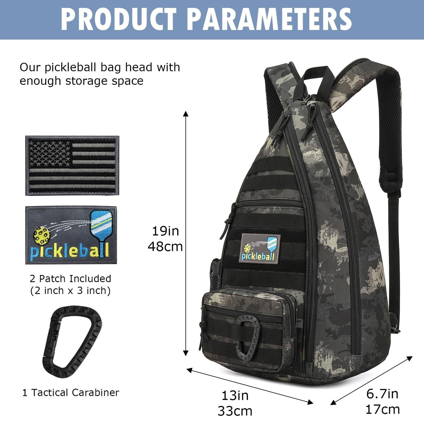 Tactical Pickleball Backpack | Adjustable Sling Bag with Fence Hook & Water Bott2