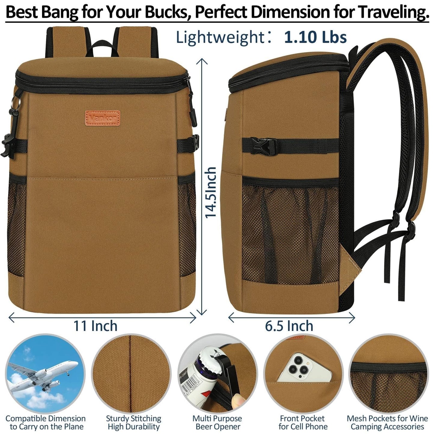 Insulated Camping Cooler Backpack - Holds 30-45 Cans, Waterproof & Leak Proof, I2