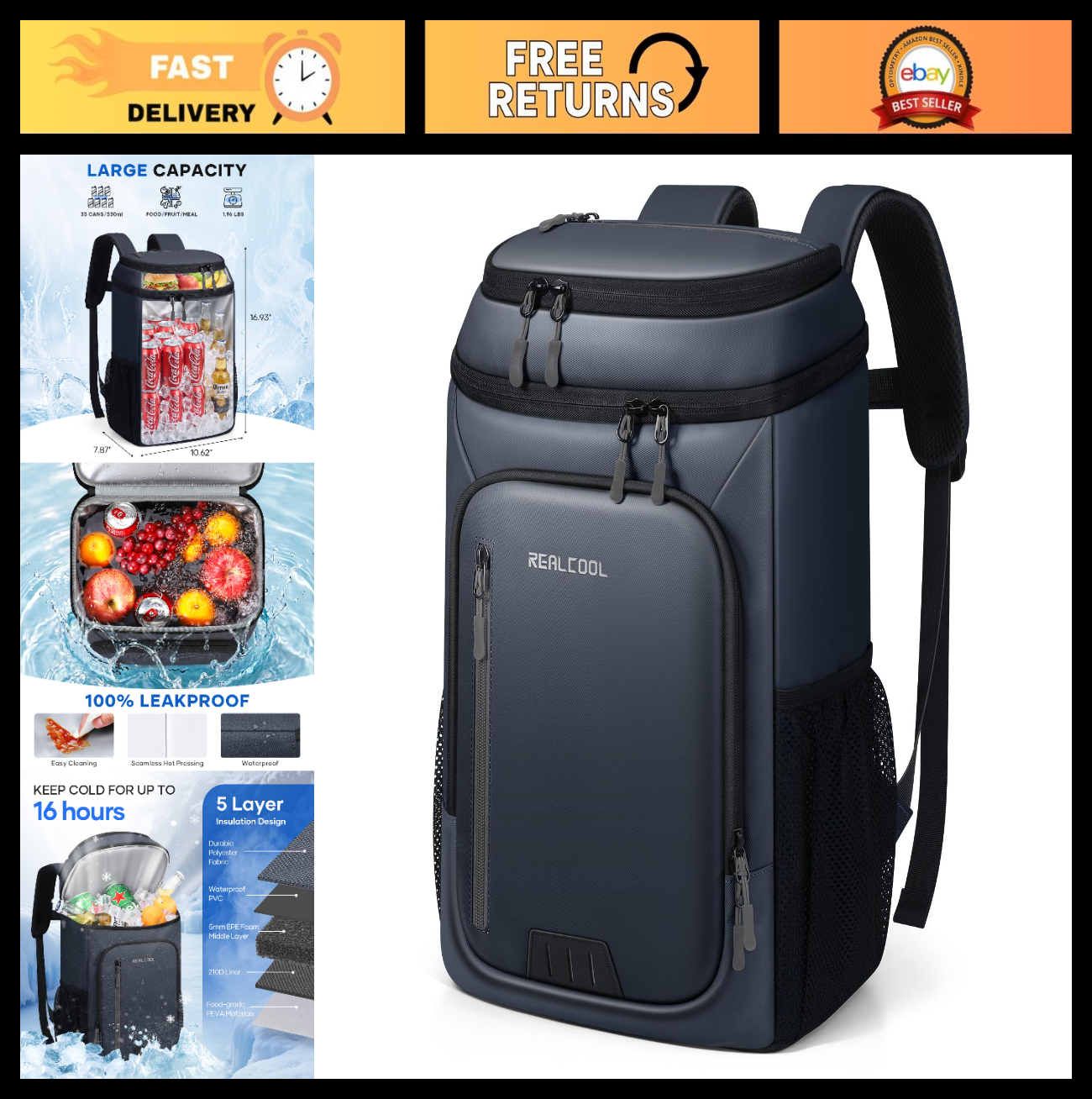 Insulated Cooler Backpack for 33 Cans - Leakproof, Waterproof, Anti-Theft, Trave0