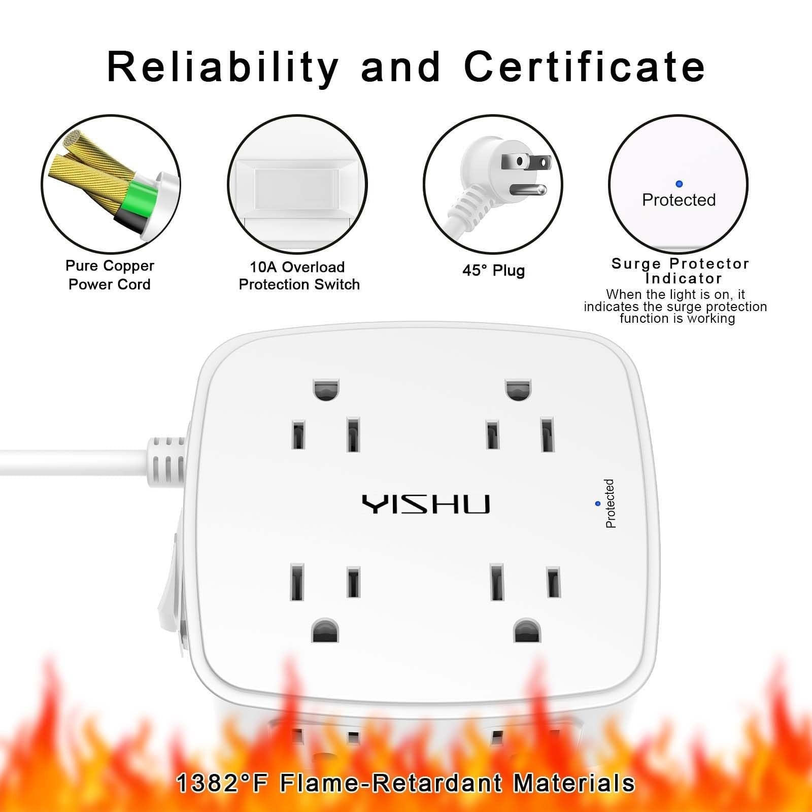 8 Outlet Surge Protector Power Strip with 4 USB Ports, 5ft Extension Cord, Flat5