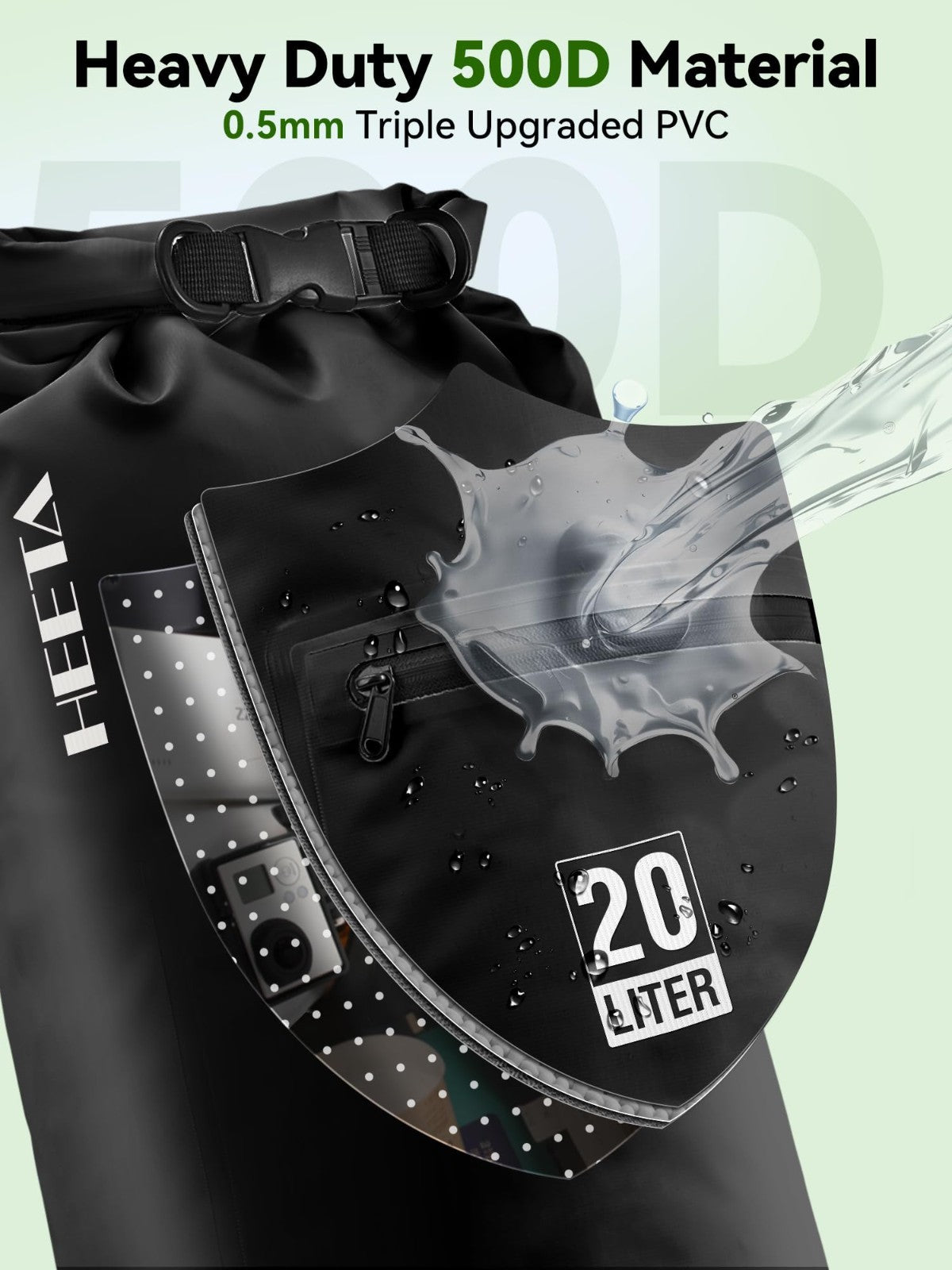 Waterproof Dry Bag with Zipper Pocket - Lightweight Roll Top for Travel, Kayakin3