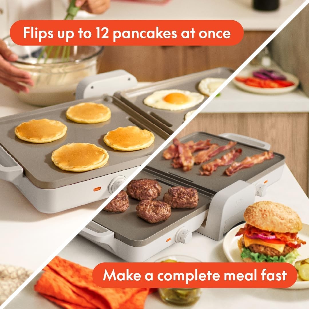 Ceramic Nonstick Griddle 10"x20" - Dual Temp, Fits Anywhere, 1500W, Dishwasher S5