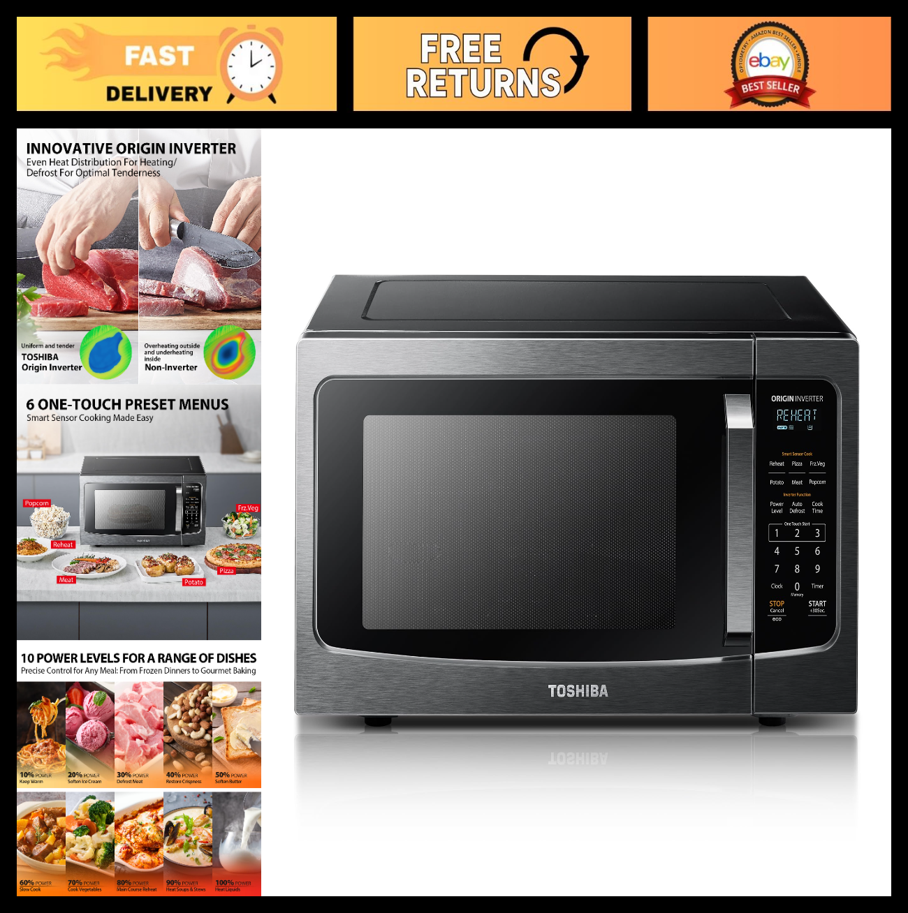 Countertop Microwave Oven 1.6 Cu.Ft, Inverter Technology, Smart Sensor, 1250W, B0