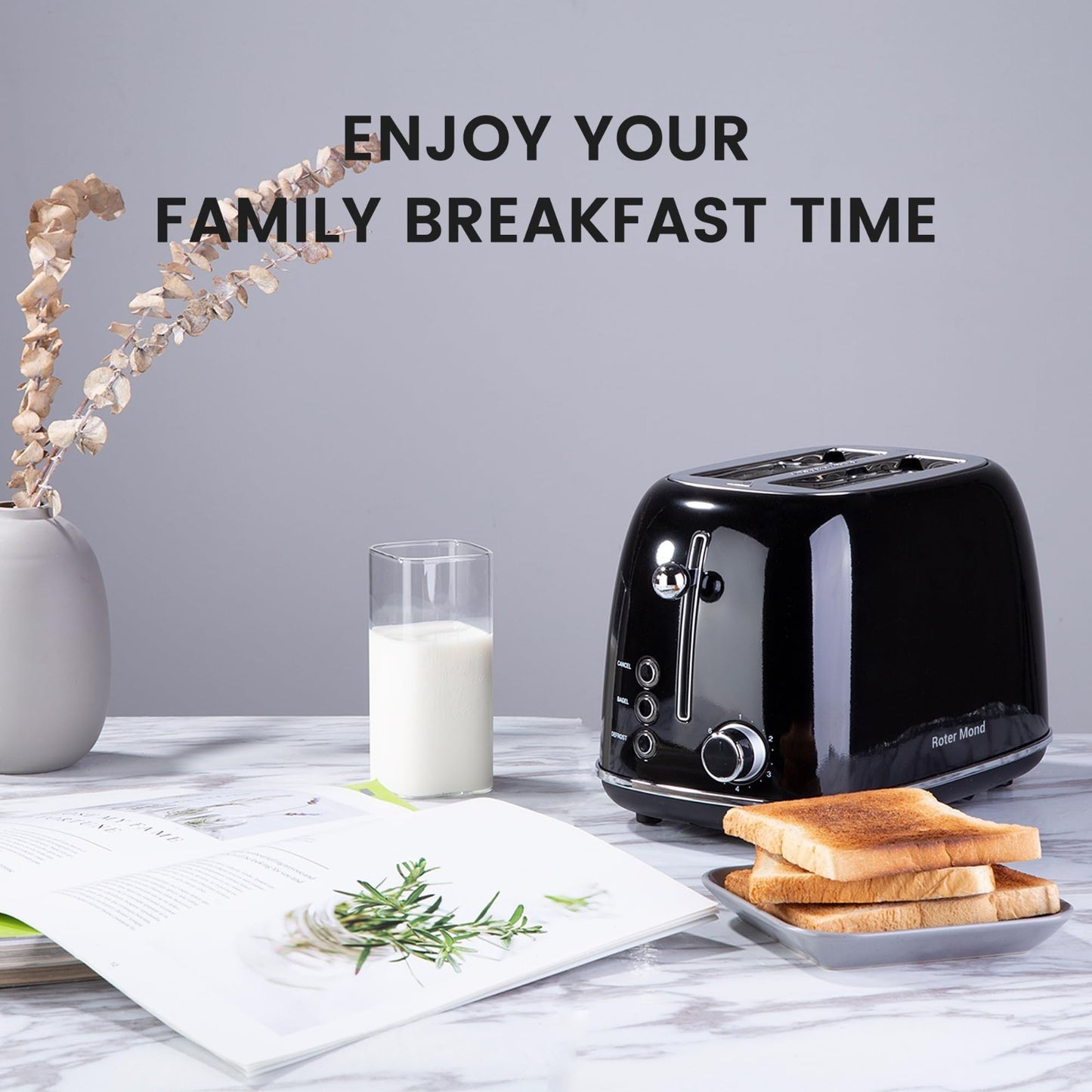 Retro Stainless Steel 2 Slice Toaster with Bagel, Defrost, 6 Shade Settings, Bla2