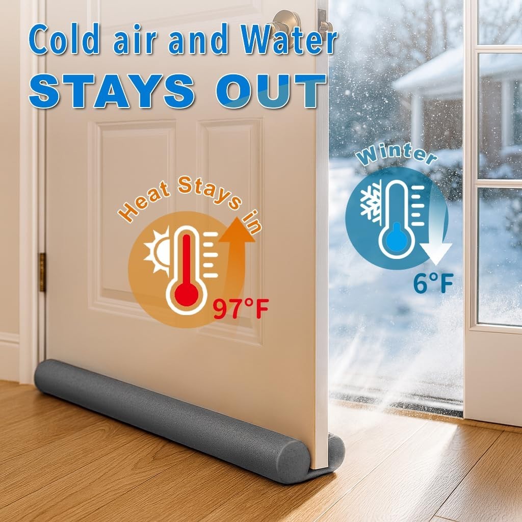 Large Door Draft Stopper 30"   Air Blocker for 0.5 1.7" Gaps, Grey Door Guard1