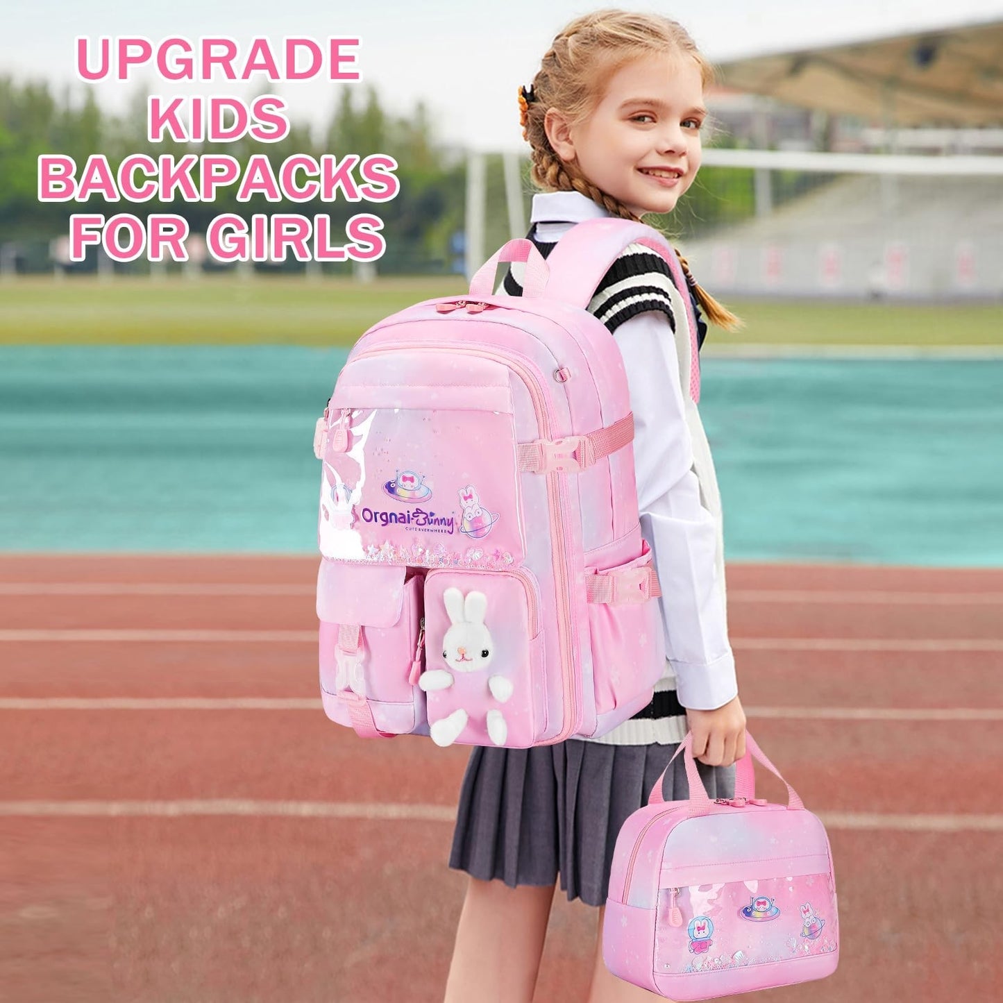 Kawaii Bunny Girls Backpack Set 3PCS   School Bag with Lunch Box & Pencil Case,2