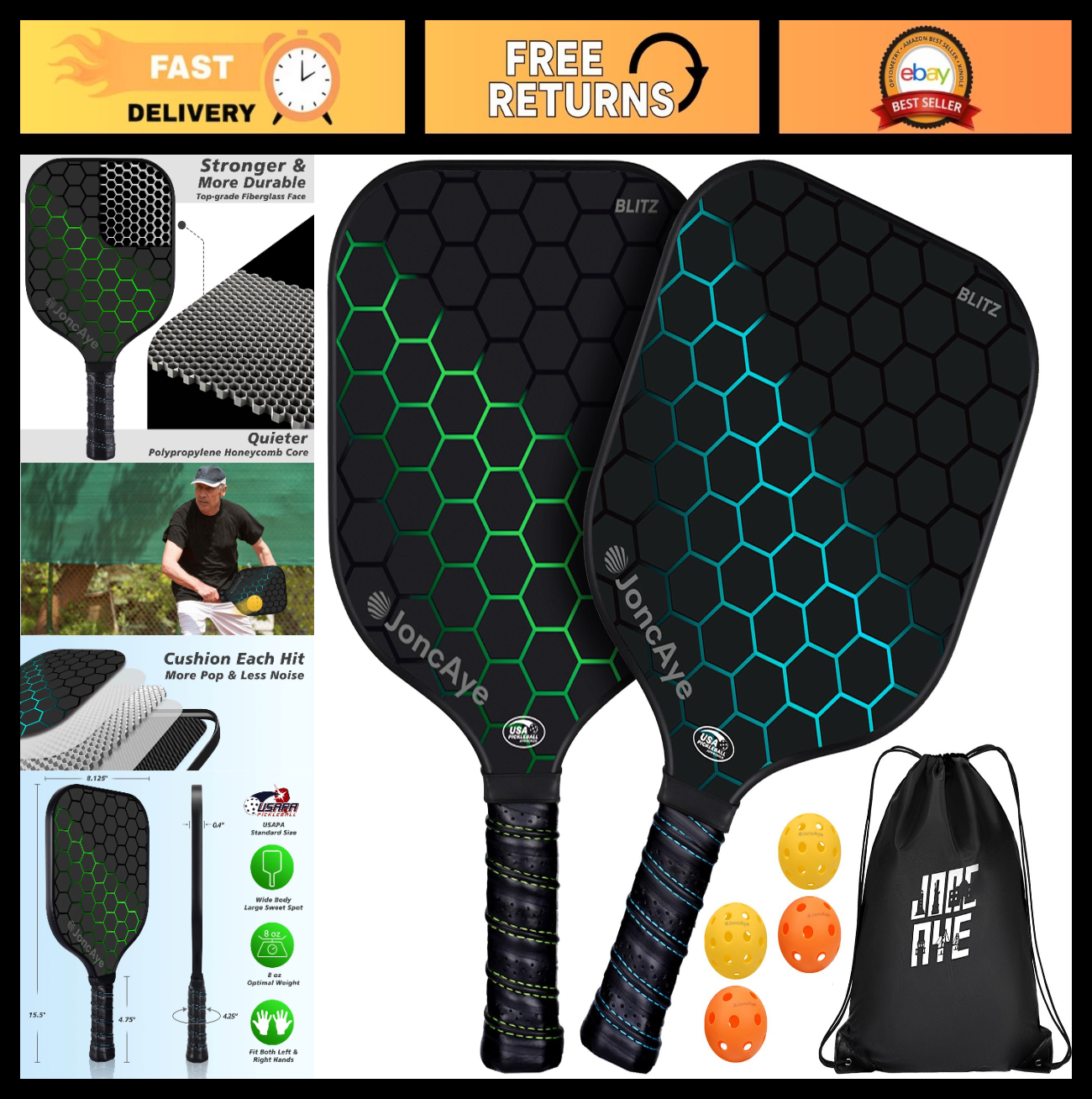 Pickleball Paddle Set of 4 or 2 - USAPA Approved, Lightweight Rackets for All Ag0