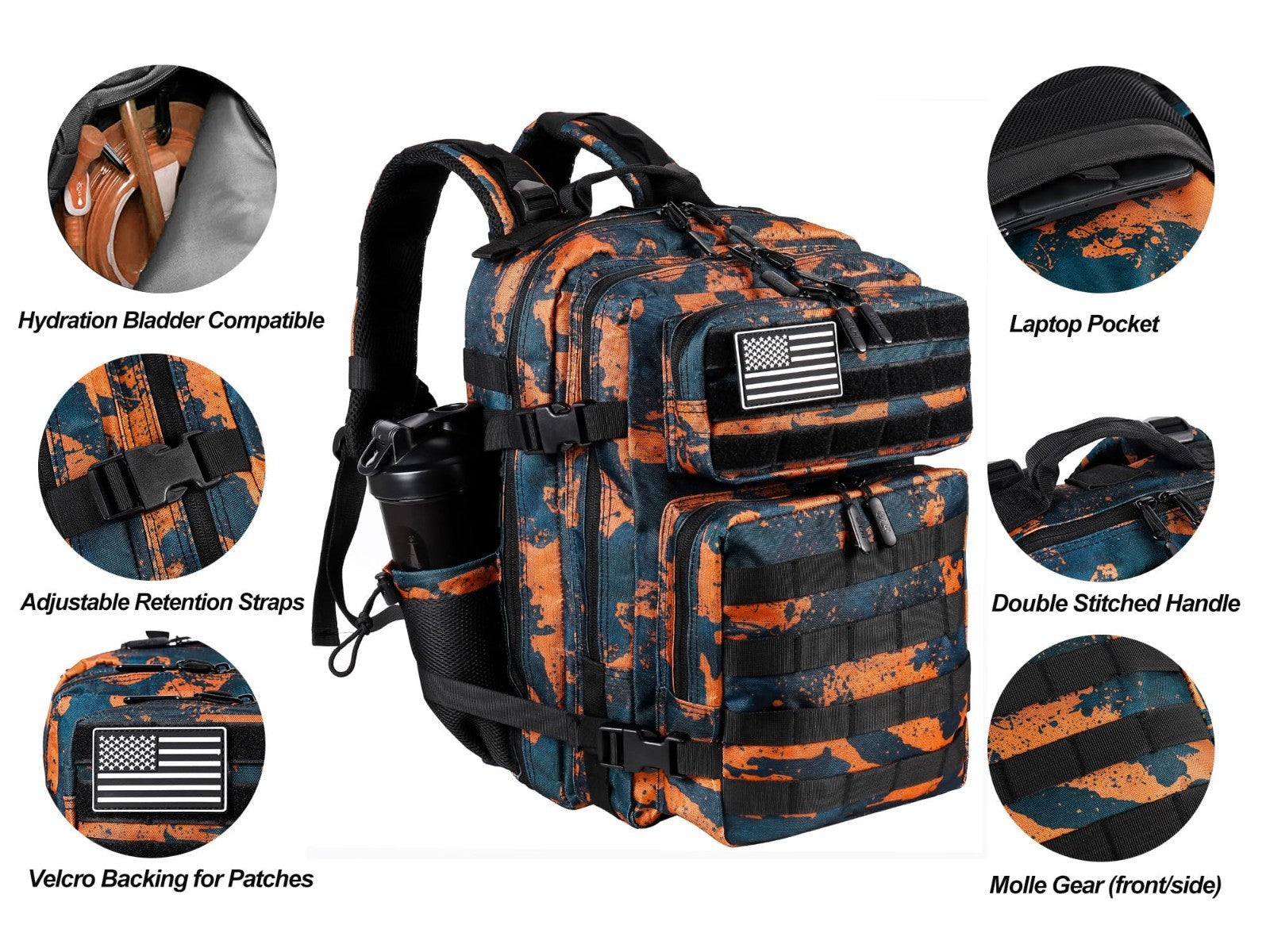 Tactical Military Backpack 25L/35L Army Assault Pack Rucksack with Water Bottle3