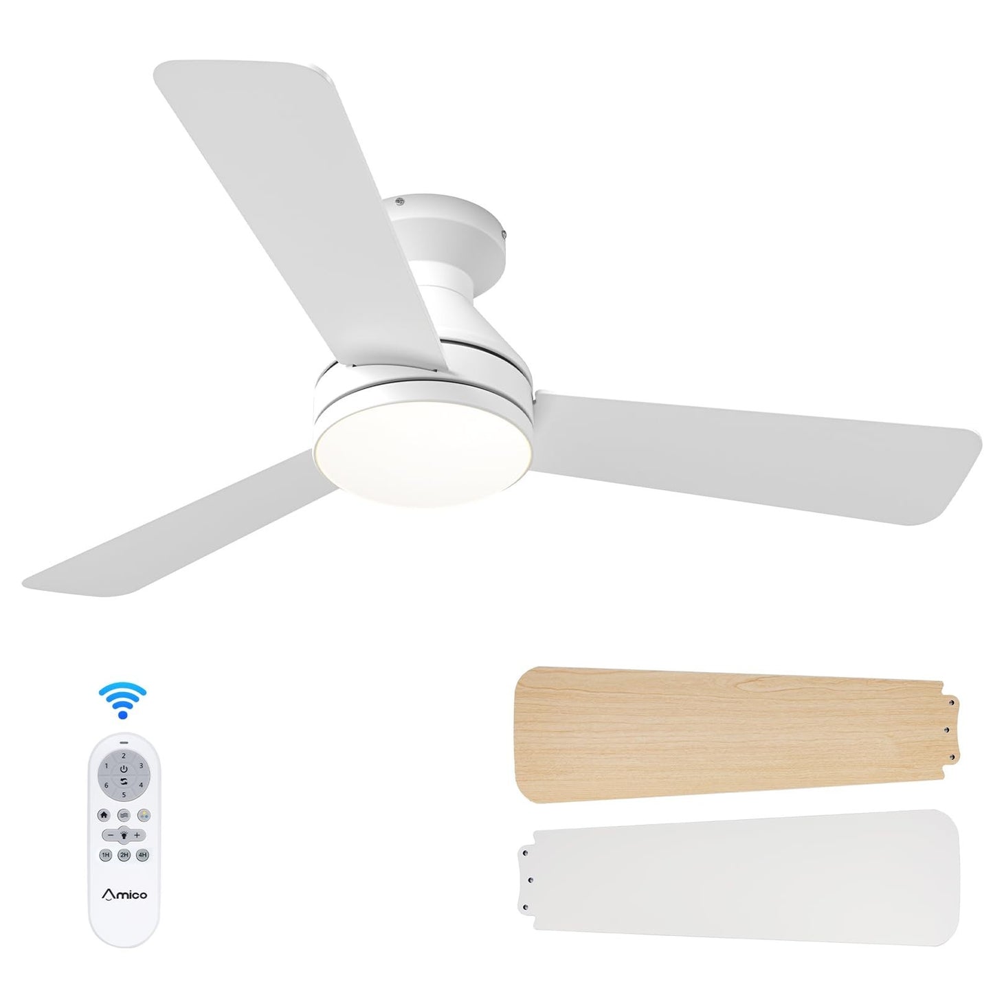 42" White Low Profile Ceiling Fan with Lights & Remote | Dimmable, Quiet DC Moto1