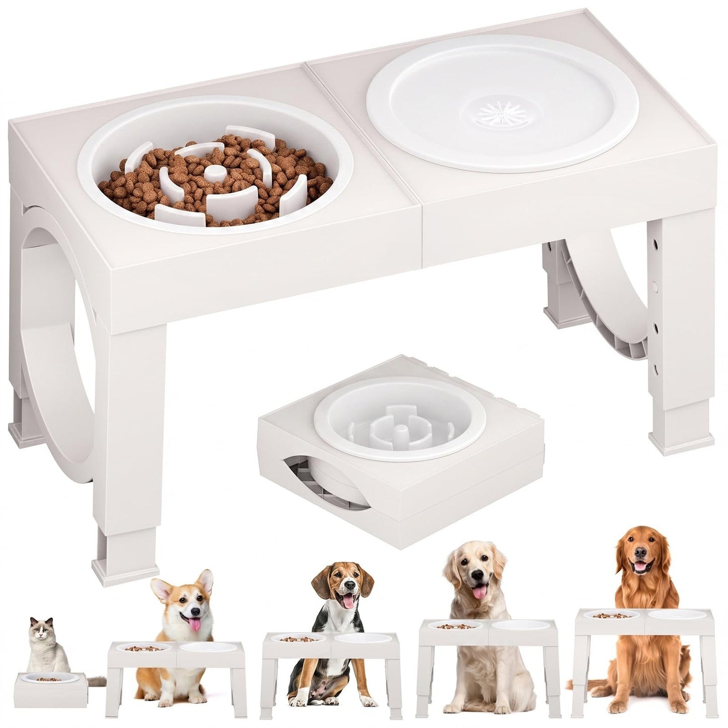 Elevated Dog Bowls for Large Breeds   Adjustable Height Slow Feeder Stand 9 14in1