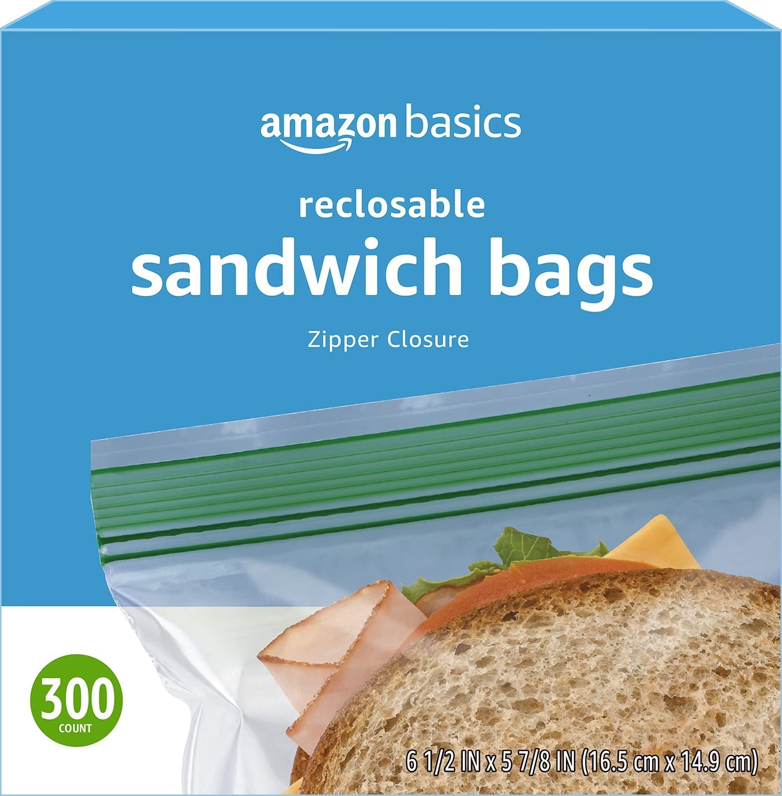 Resealable Double Zipper Sandwich Storage Bags, 300 Count, Food Storage, Pack of2