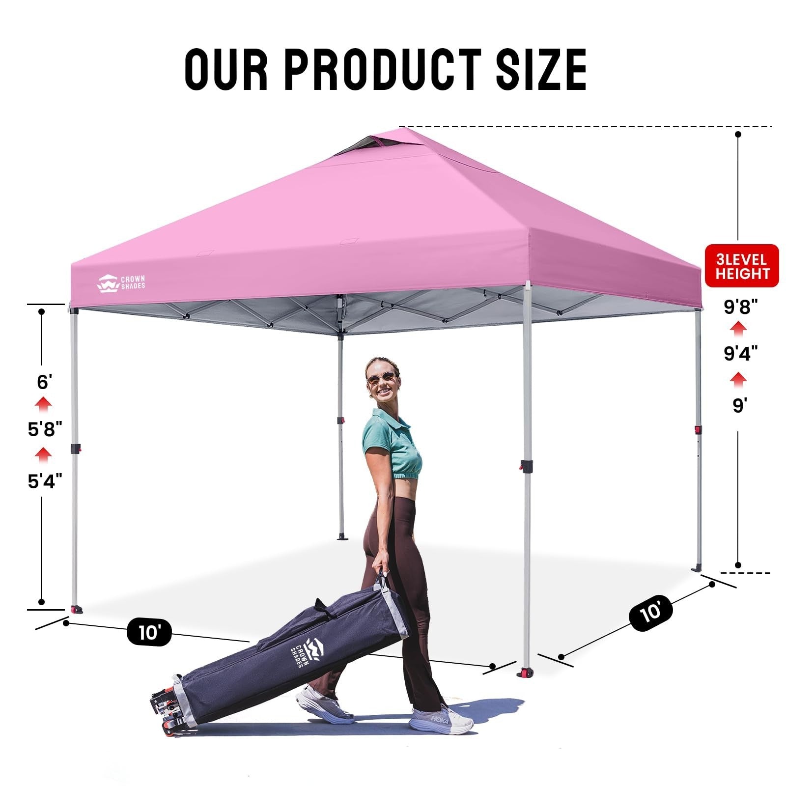 10x10 Pop Up Canopy Tent, Easy Setup Pink Gazebo, Outdoor Sun Shade for Events,2