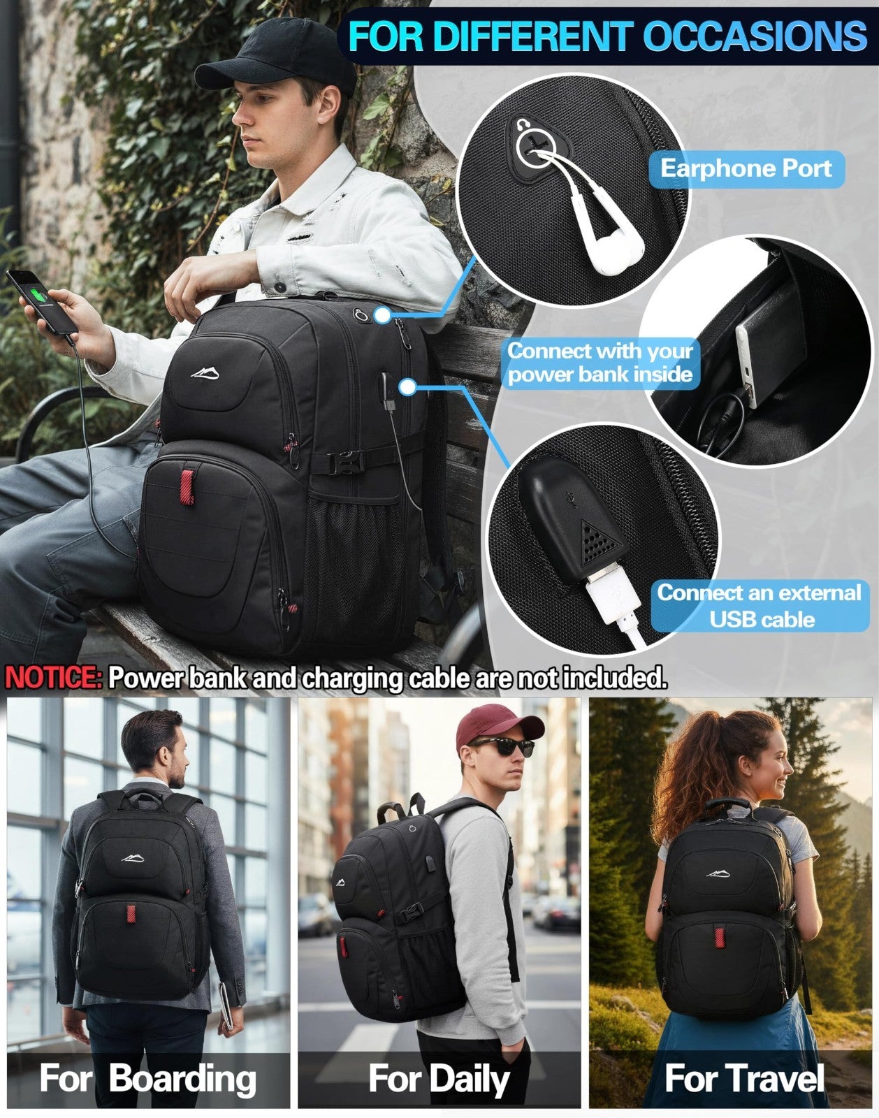 Extra Large Anti Theft Travel Backpack for 17" Laptop, USB Charging, TSA Approve5