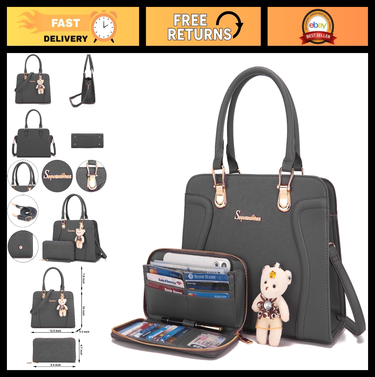 Stylish Women's 3-Piece Handbag Set - Shoulder Bag, Satchel & Wallet - Fashion P0