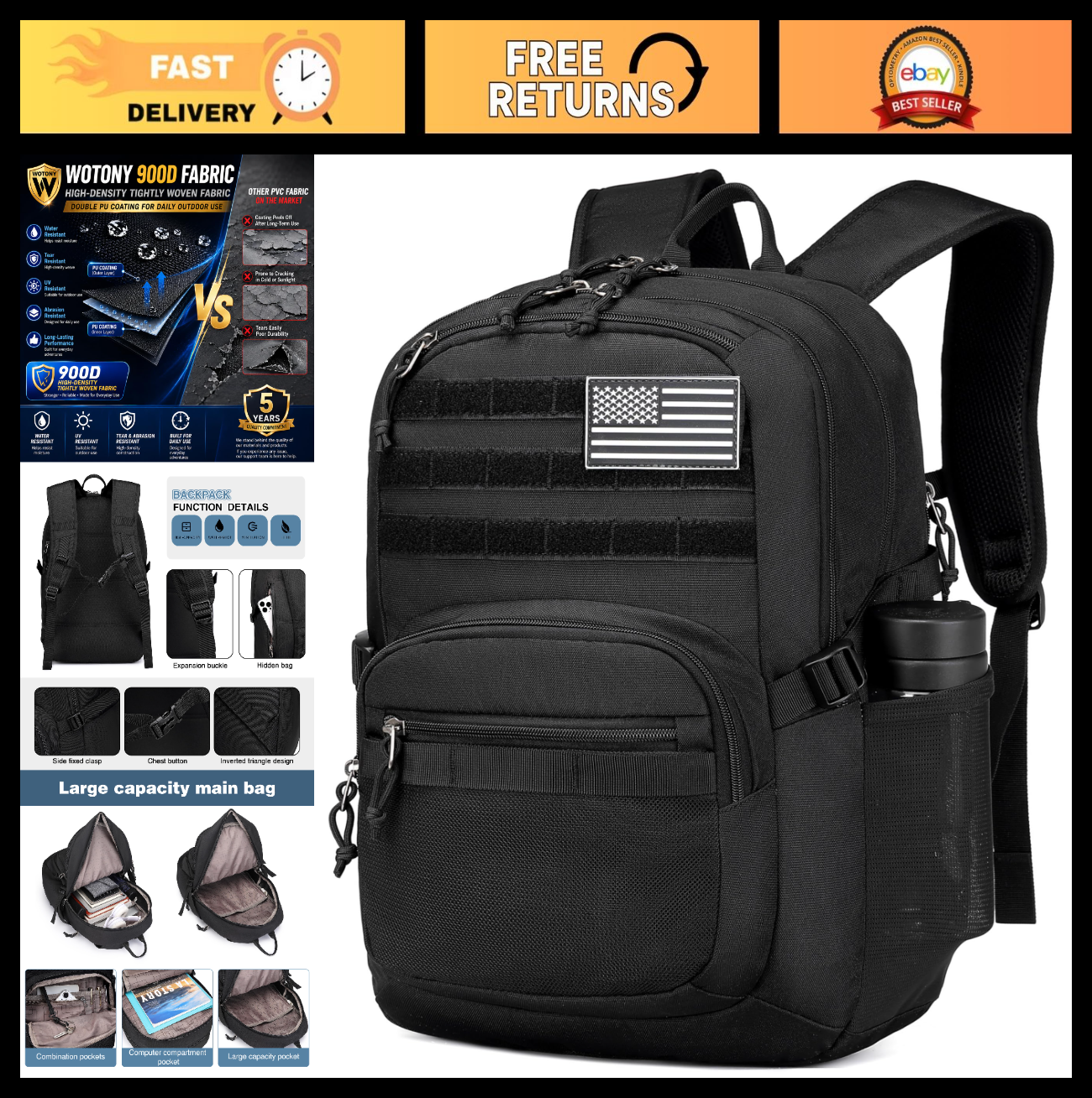 Tactical Military Backpack 25L, 3 Day Assault Pack with Molle System for Outdoor0