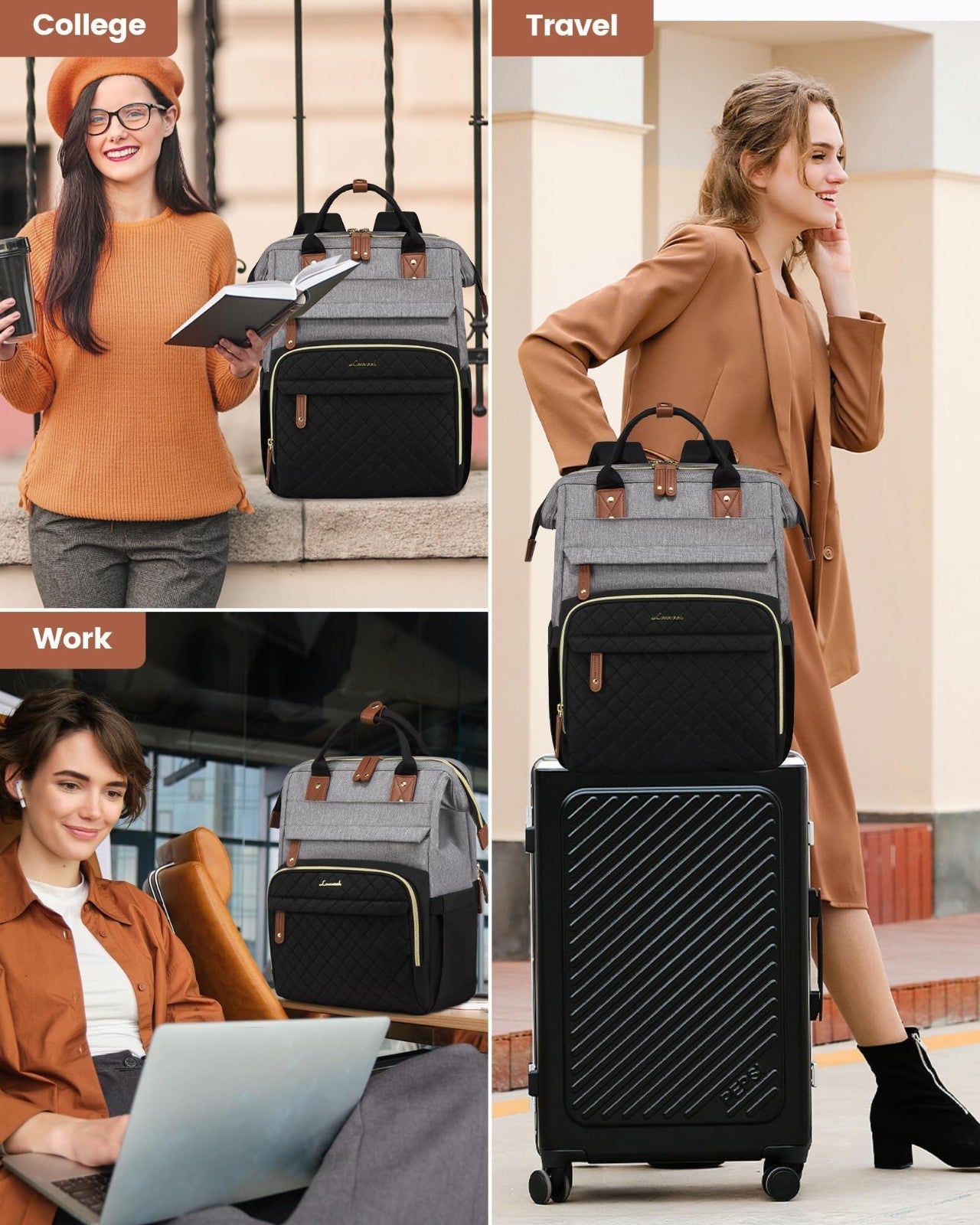Quilted Laptop Backpack for Women   Stylish Teacher & Nurse Work Bag Purse7