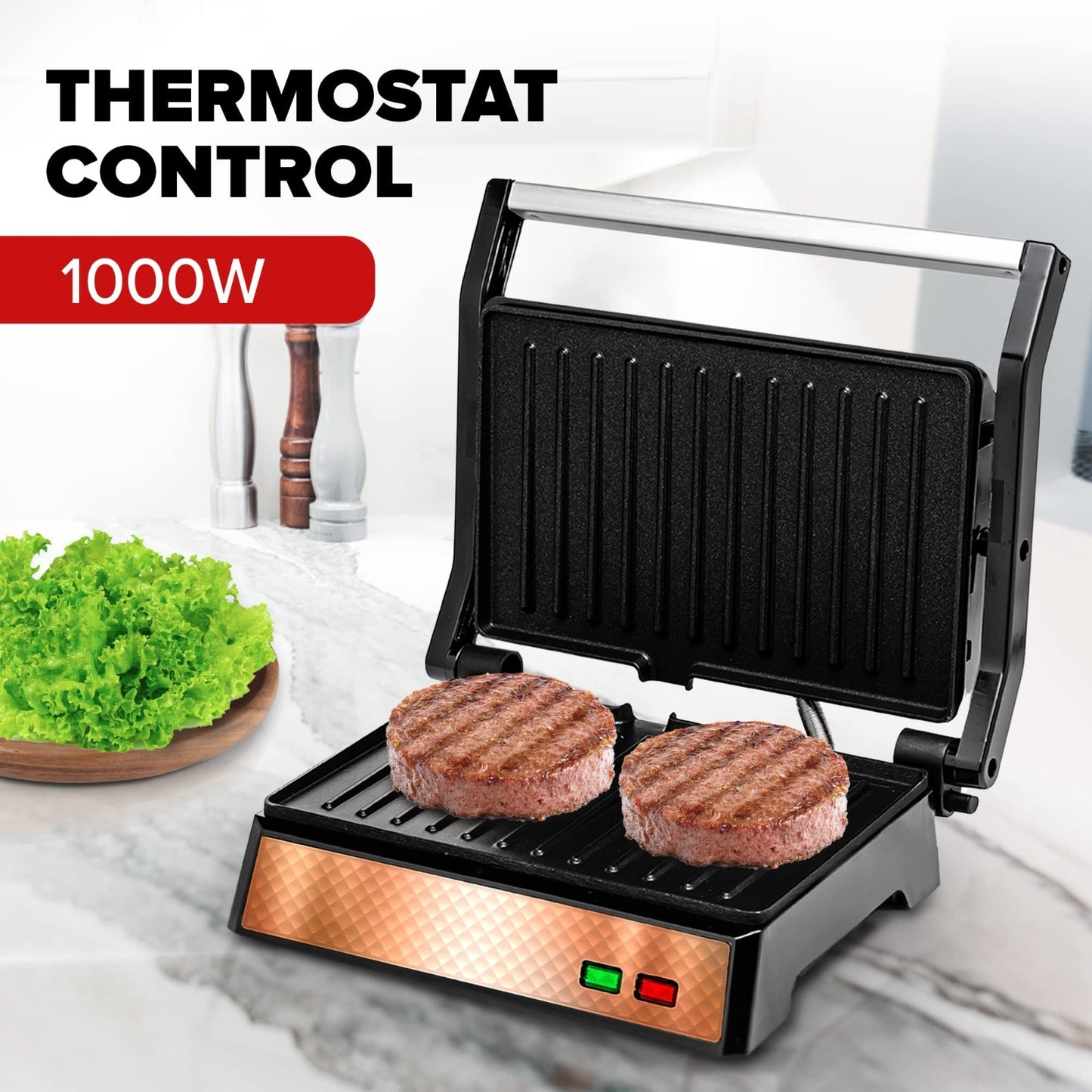 Electric Panini Press Sandwich Maker - 180° Non-Stick Grill for Quesadillas, Bur3