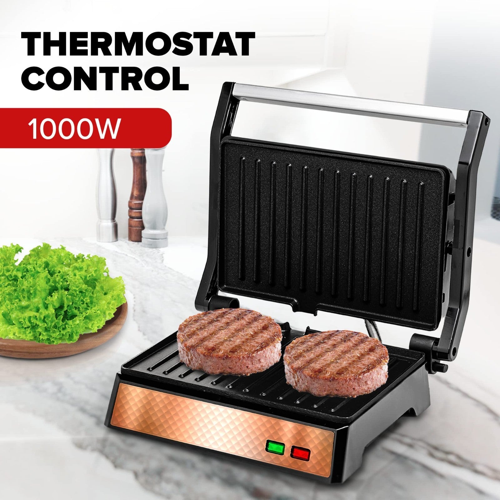 Electric Panini Press Sandwich Maker - 180° Non-Stick Grill for Quesadillas, Bur3