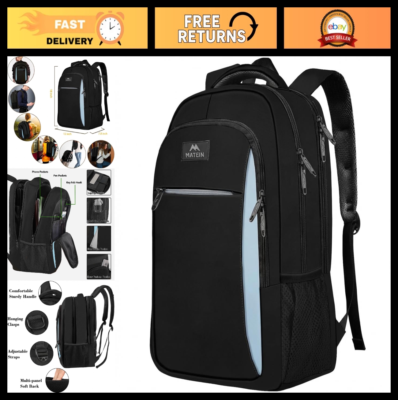 Anti Theft Slim Laptop Backpack for Men   Business Travel, Sturdy & Stylish0