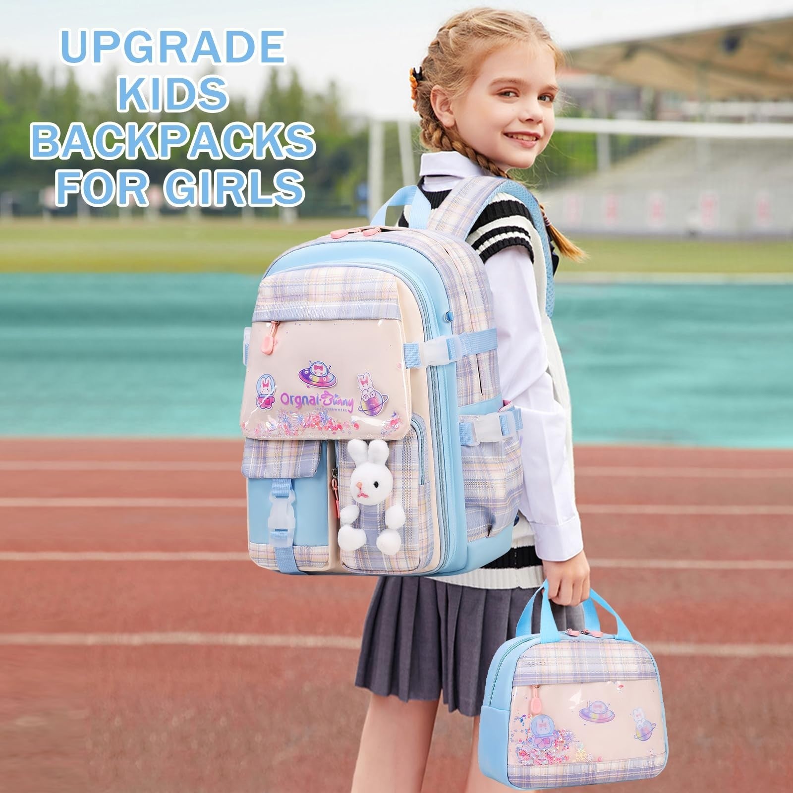 Kawaii Bunny Girls Backpack Set   3PCS School Bag with Lunch Box & Pencil Case,5