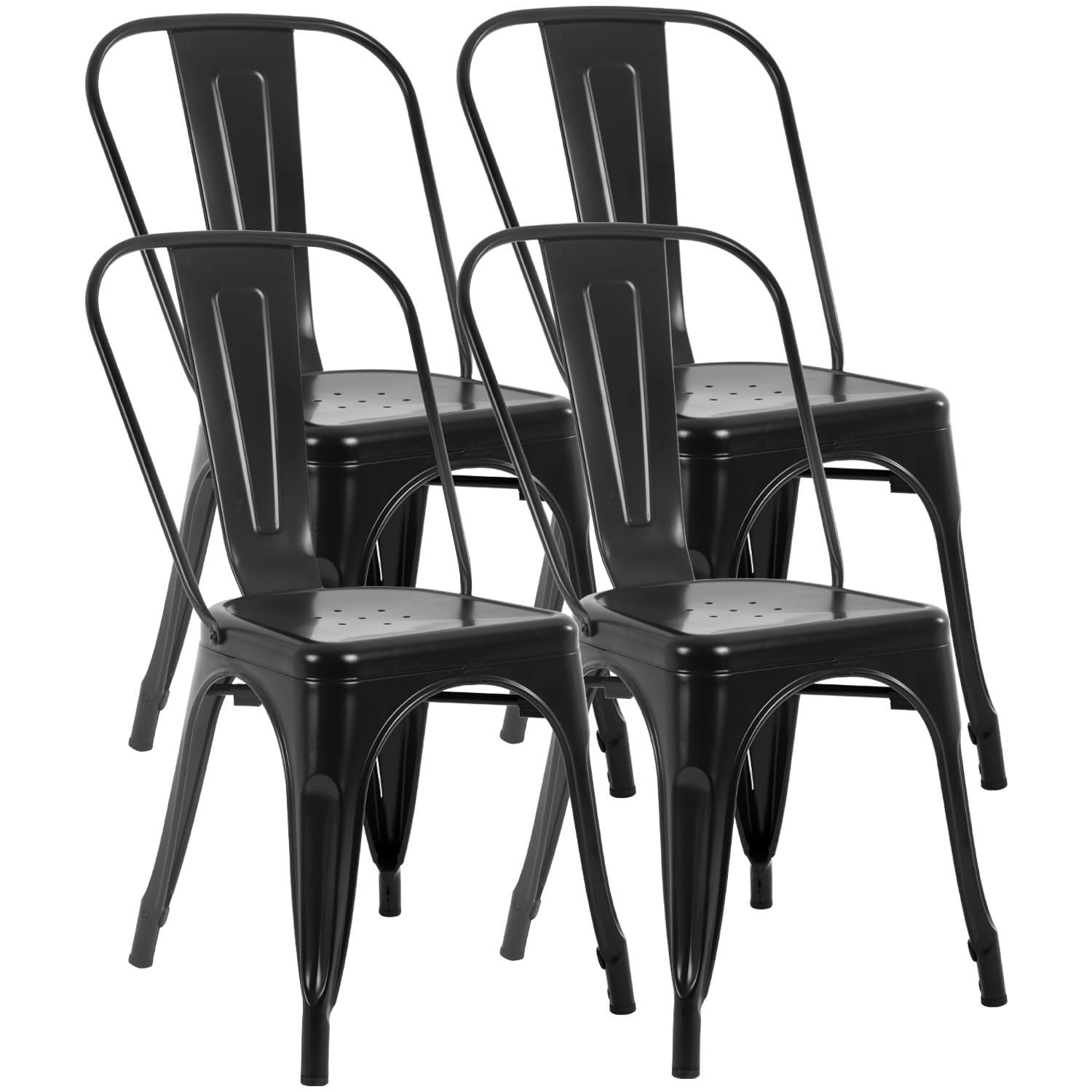 Set of 4 Metal Dining Chairs   Black, Stackable Tolix Style, 330lbs Capacity, In1