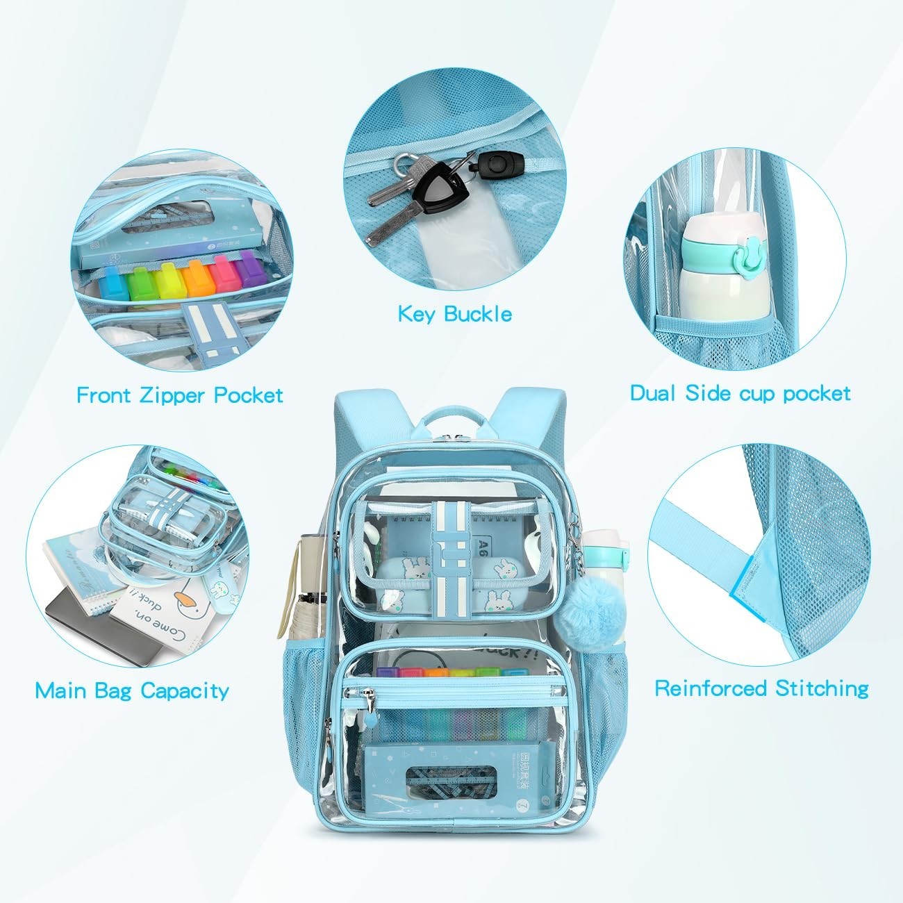Heavy Duty Clear Backpack for Kids, School Girls Ages 6 10, 16in TPU Book Bag4