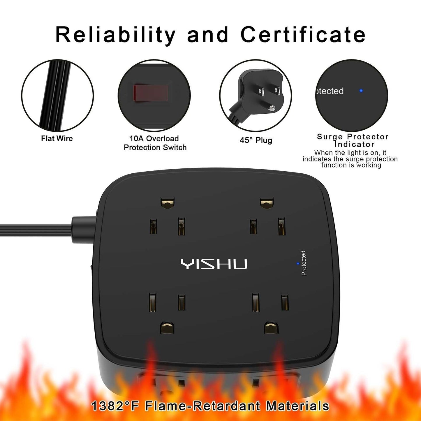 6ft Surge Protector Power Strip, 8 Outlets & 4 USB Ports, Flat Extension Cord, W5