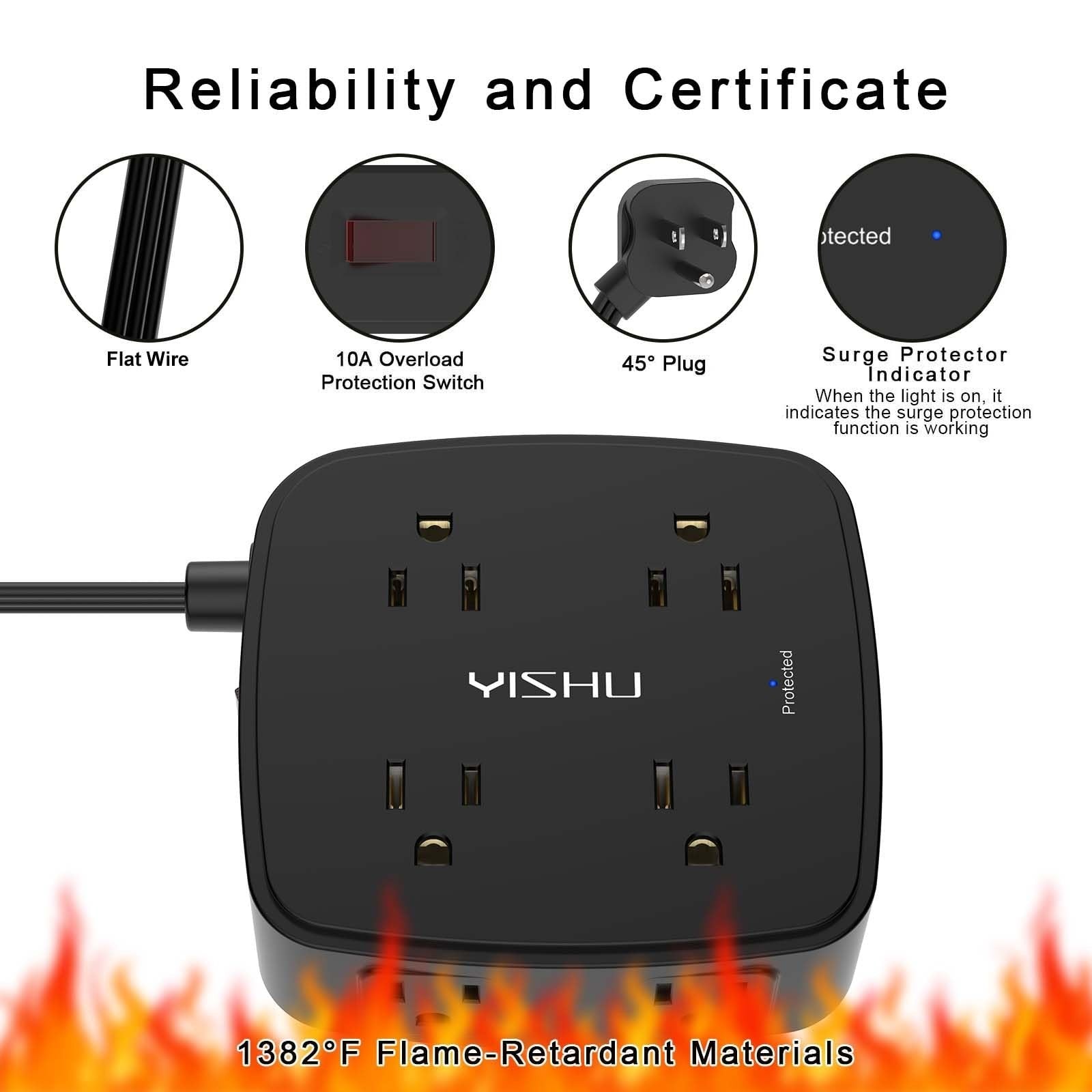 6ft Surge Protector Power Strip, 8 Outlets & 4 USB Ports, Flat Extension Cord, W5