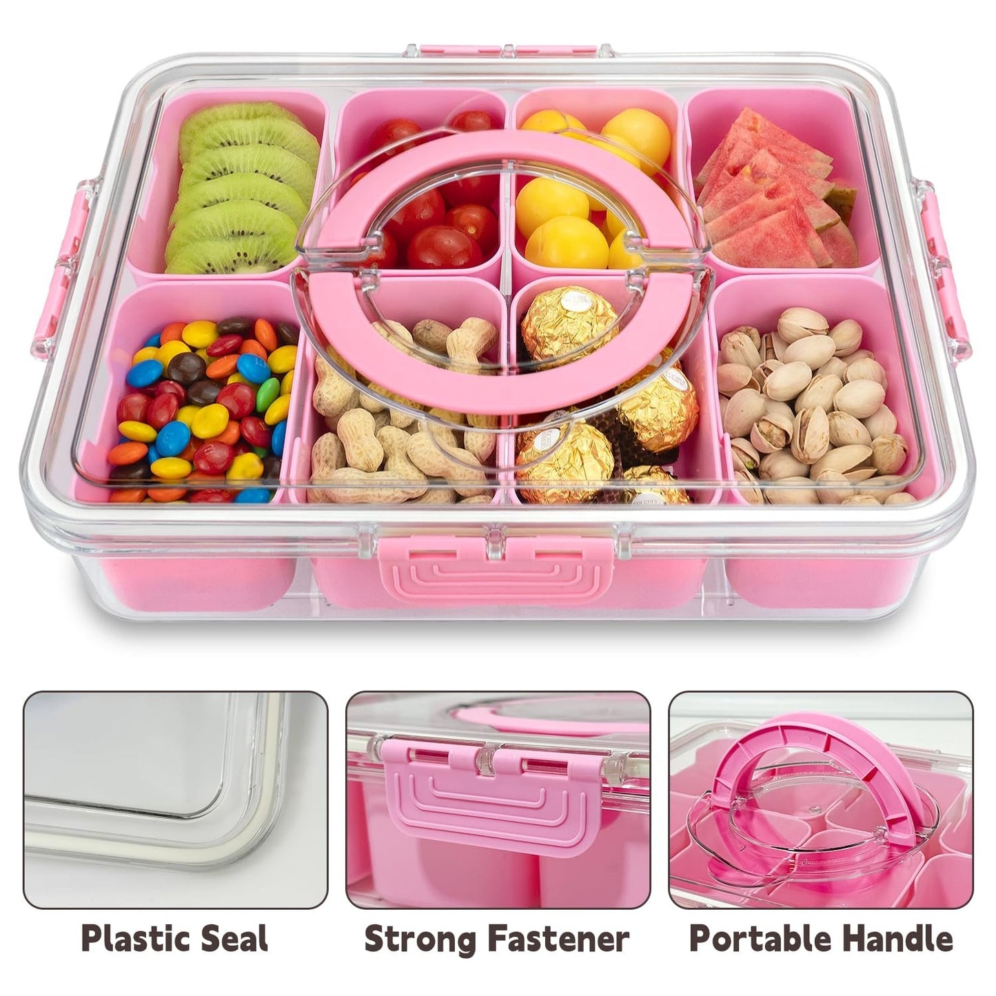 Optimized eBay Title:  "Portable Divided Snack Tray with Lid & Handle - 8 Compa3