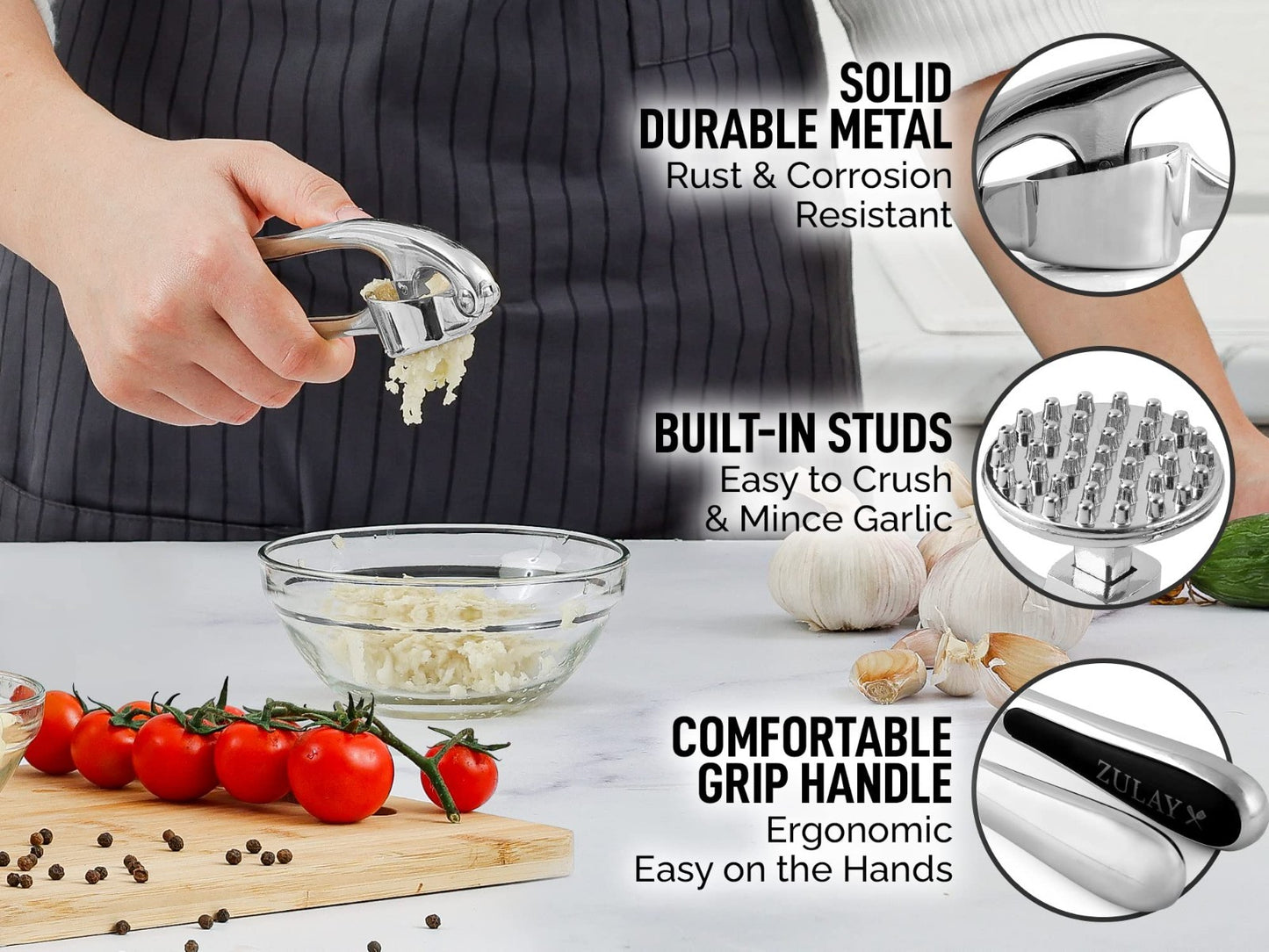 Premium Garlic Press Set   Rust Proof Mincer Tool, Easy Squeeze, Ergonomic Handl6