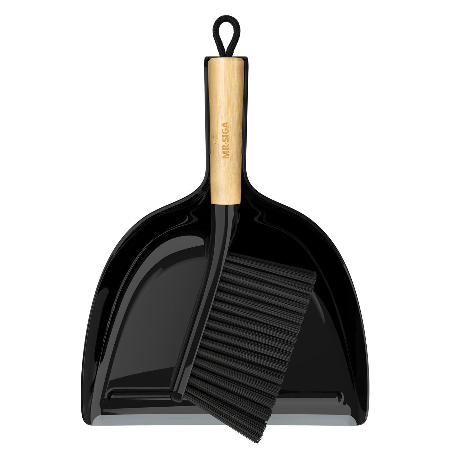 Dustpan and Brush Set - Bamboo Handle, Handheld Combo with Hanging Loop, Small B1