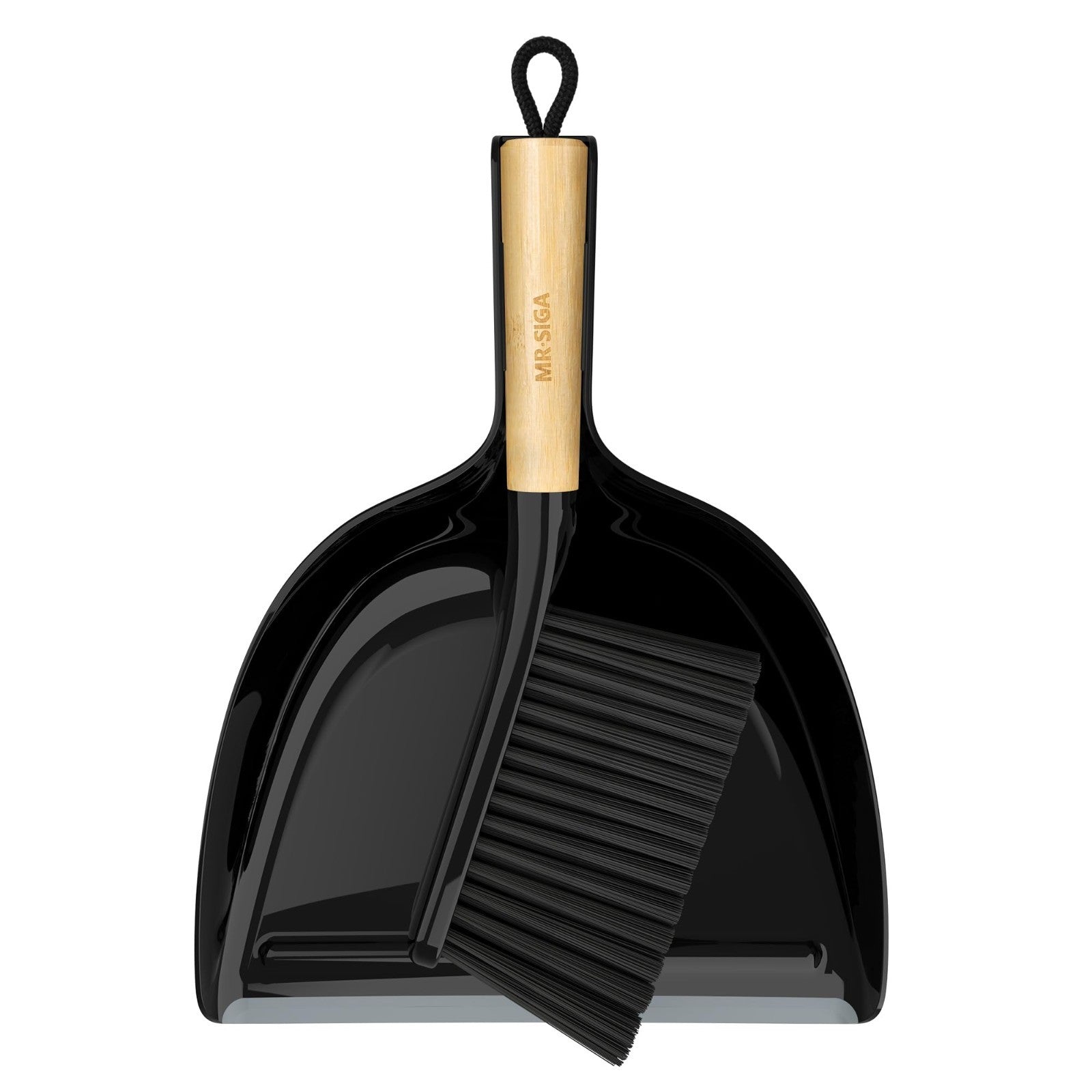 Dustpan and Brush Set - Bamboo Handle, Handheld Combo with Hanging Loop, Small B1