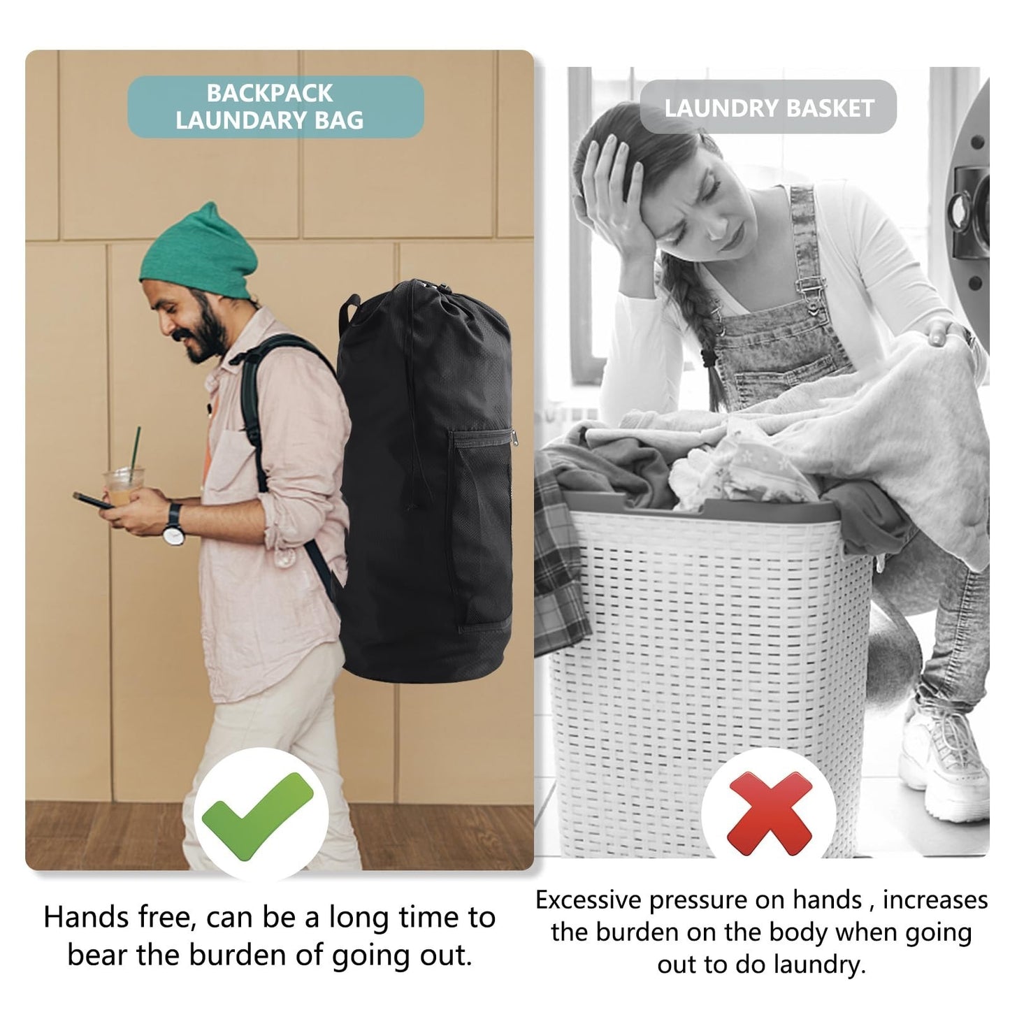 Optimized eBay Title: "2PCS Extra Large Travel Laundry Bag Backpack with Mesh5