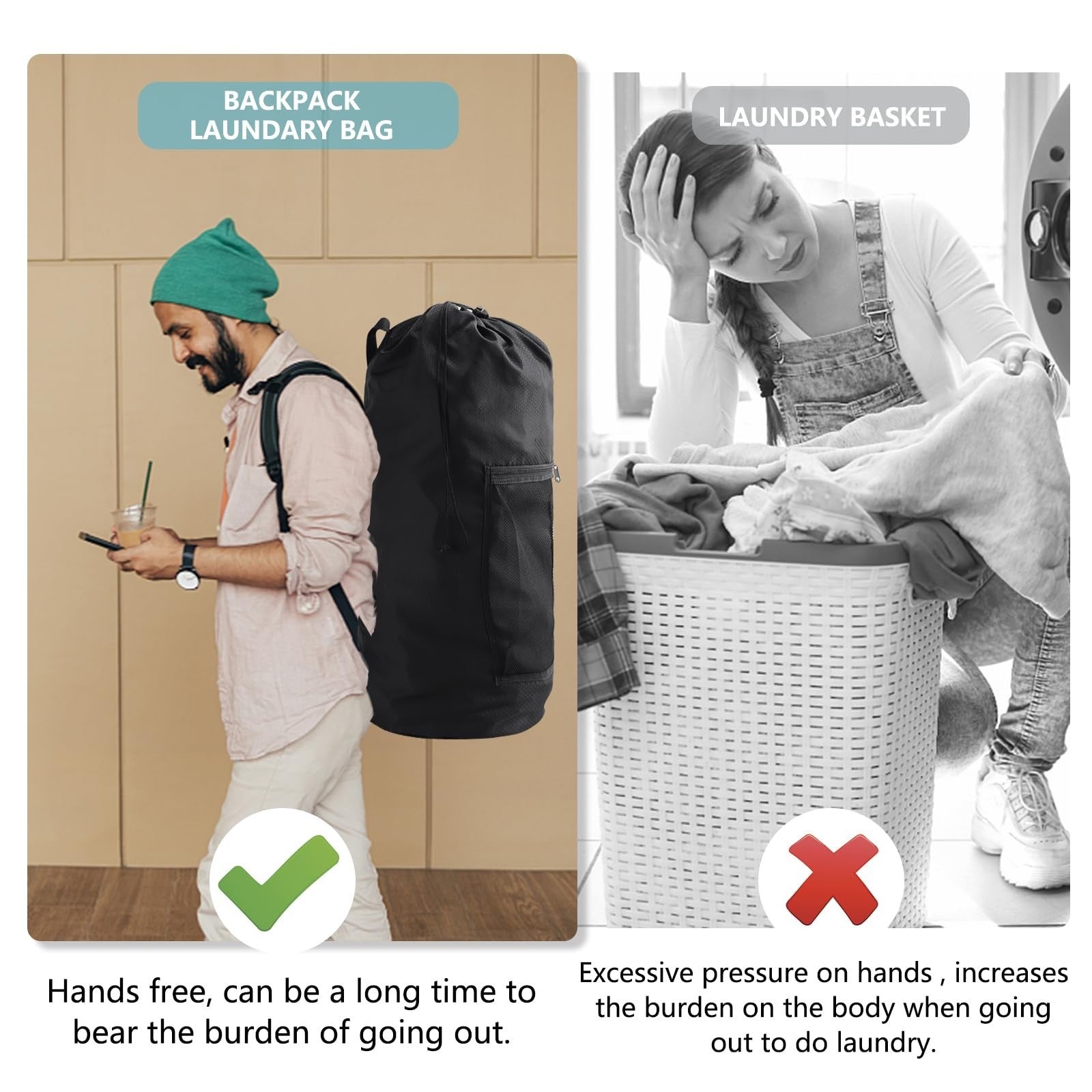 Optimized eBay Title: "2PCS Extra Large Travel Laundry Bag Backpack with Mesh5