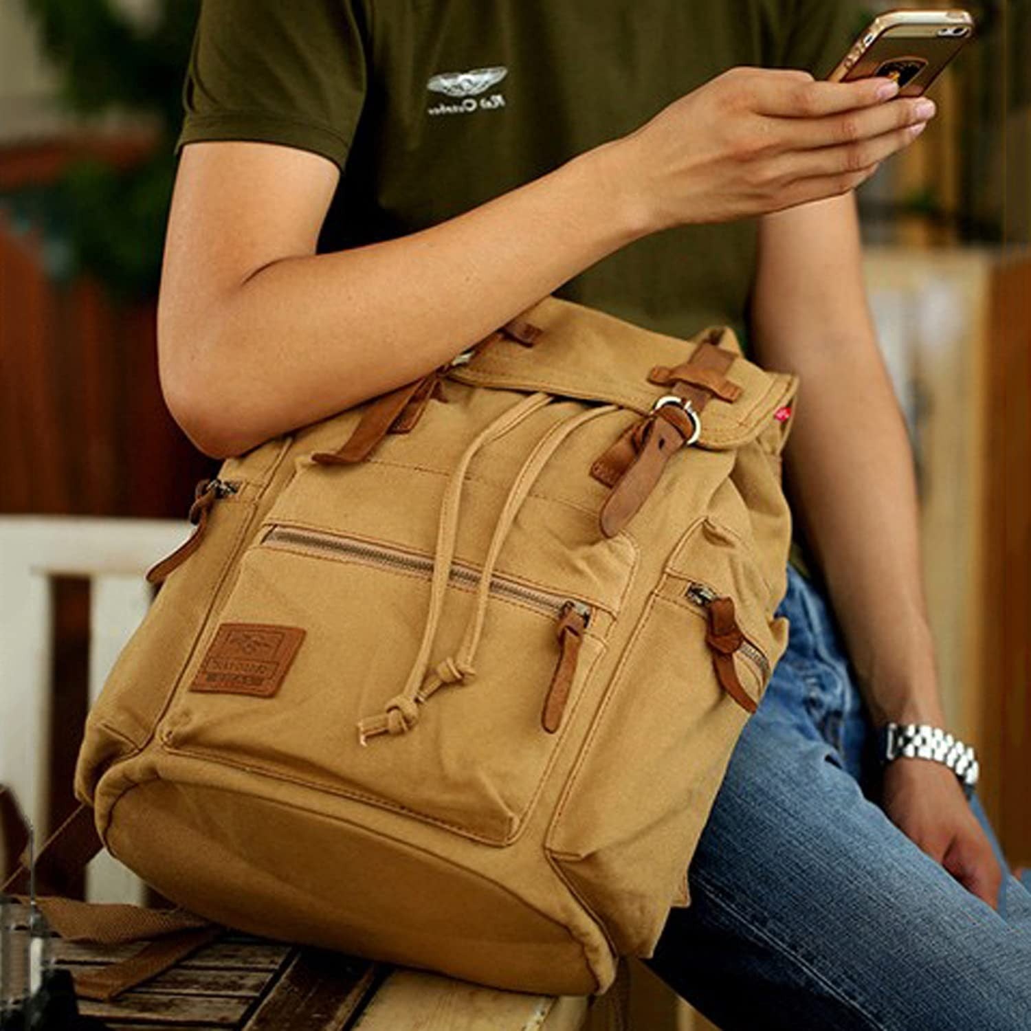 High Capacity Vintage Canvas Backpack for School, Travel, 12 15" Laptop Rucksack2