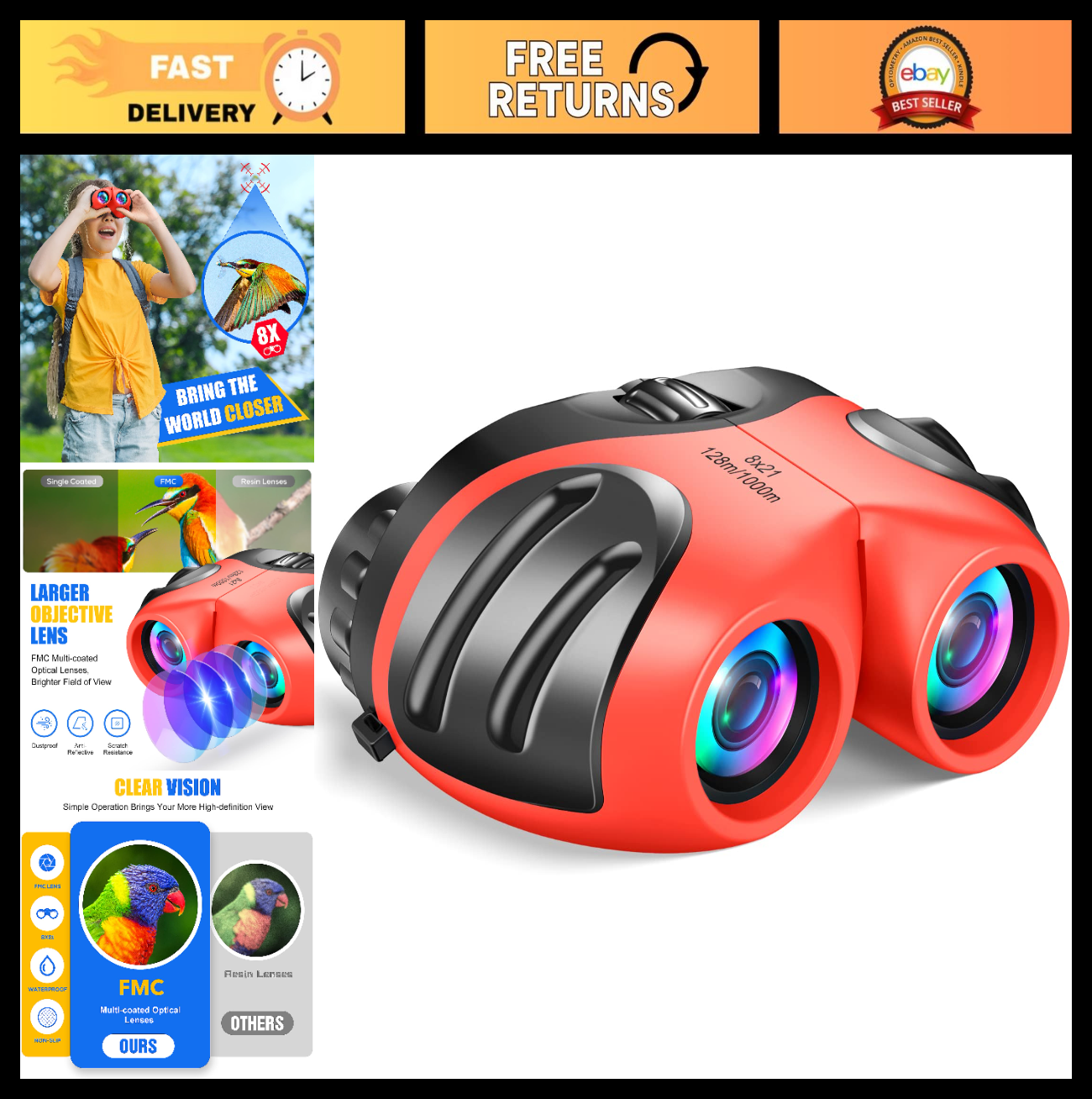 Compact High Resolution Binoculars for Kids   Shockproof, Lightweight, Adventure0