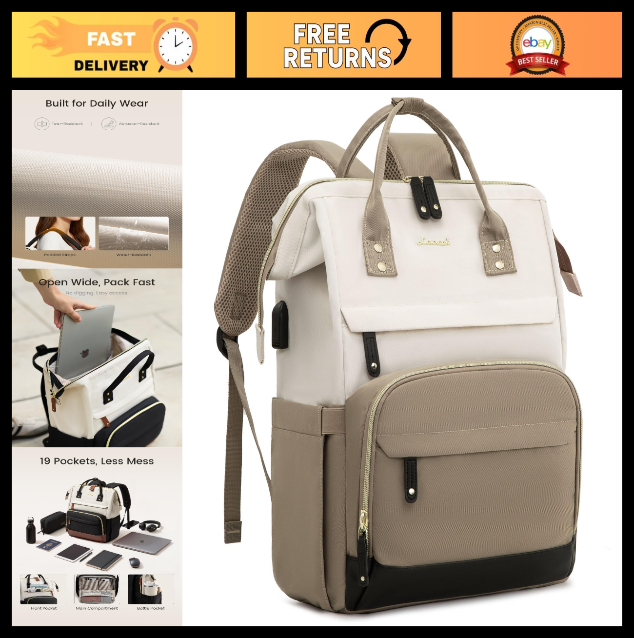 Stylish 15.6" Laptop Backpack for Women, Large Capacity, Waterproof College Bag,0