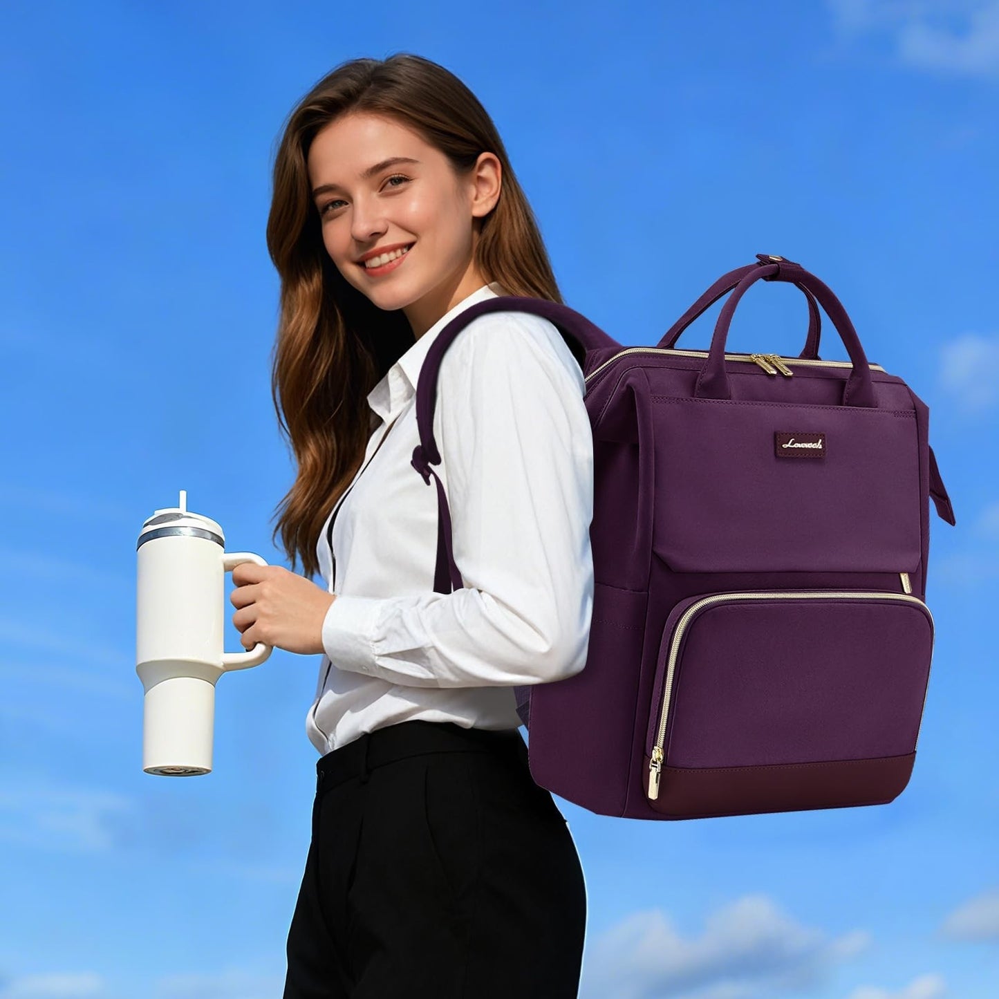 Stylish Laptop Backpack for Women   Giant Tumbler Holder, Travel, Work, Nurse, T2