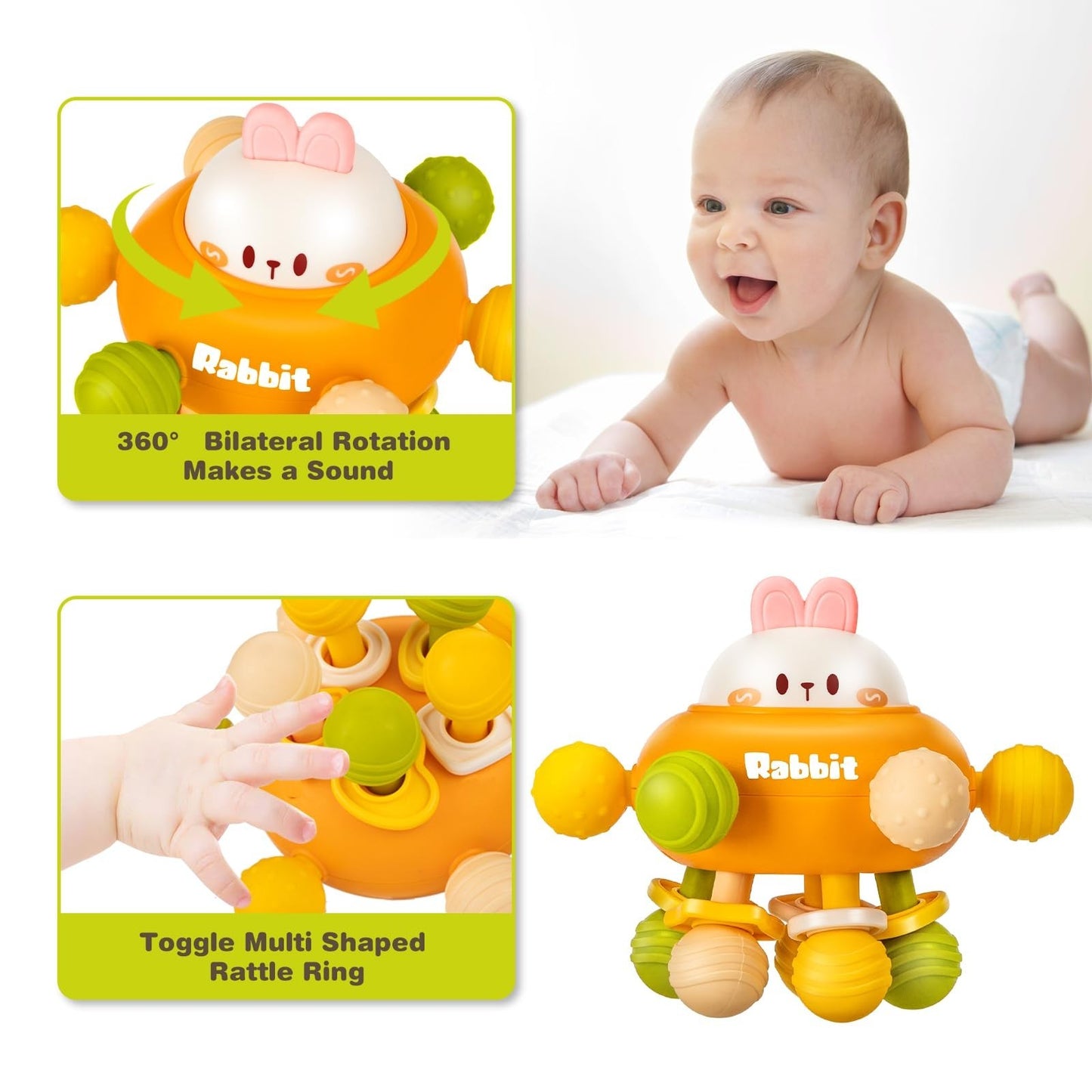 Montessori Baby Teething Toy   Textured Silicone Rattle Ball, BPA Free, 0 12 Mon4