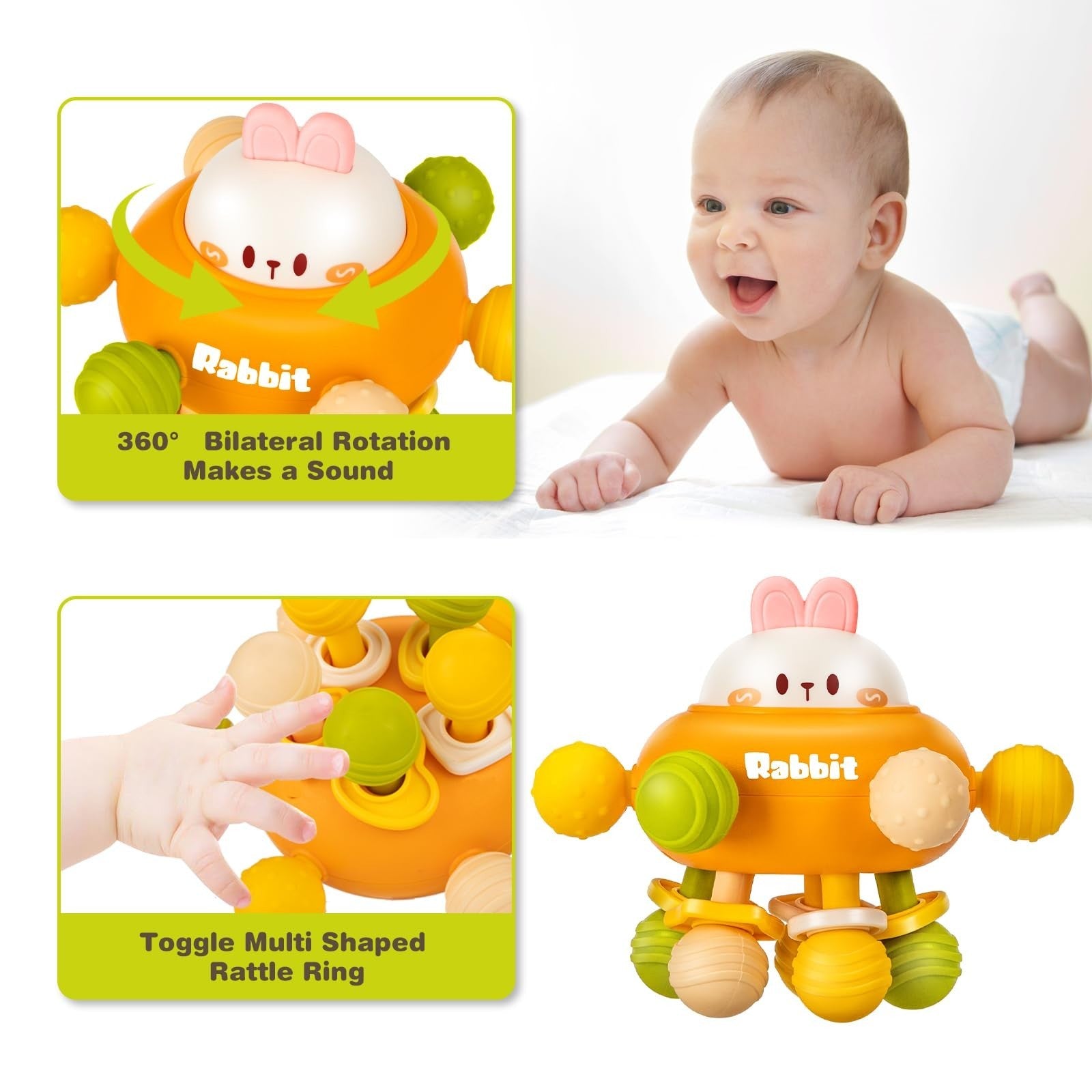 Montessori Baby Teething Toy   Textured Silicone Rattle Ball, BPA Free, 0 12 Mon4