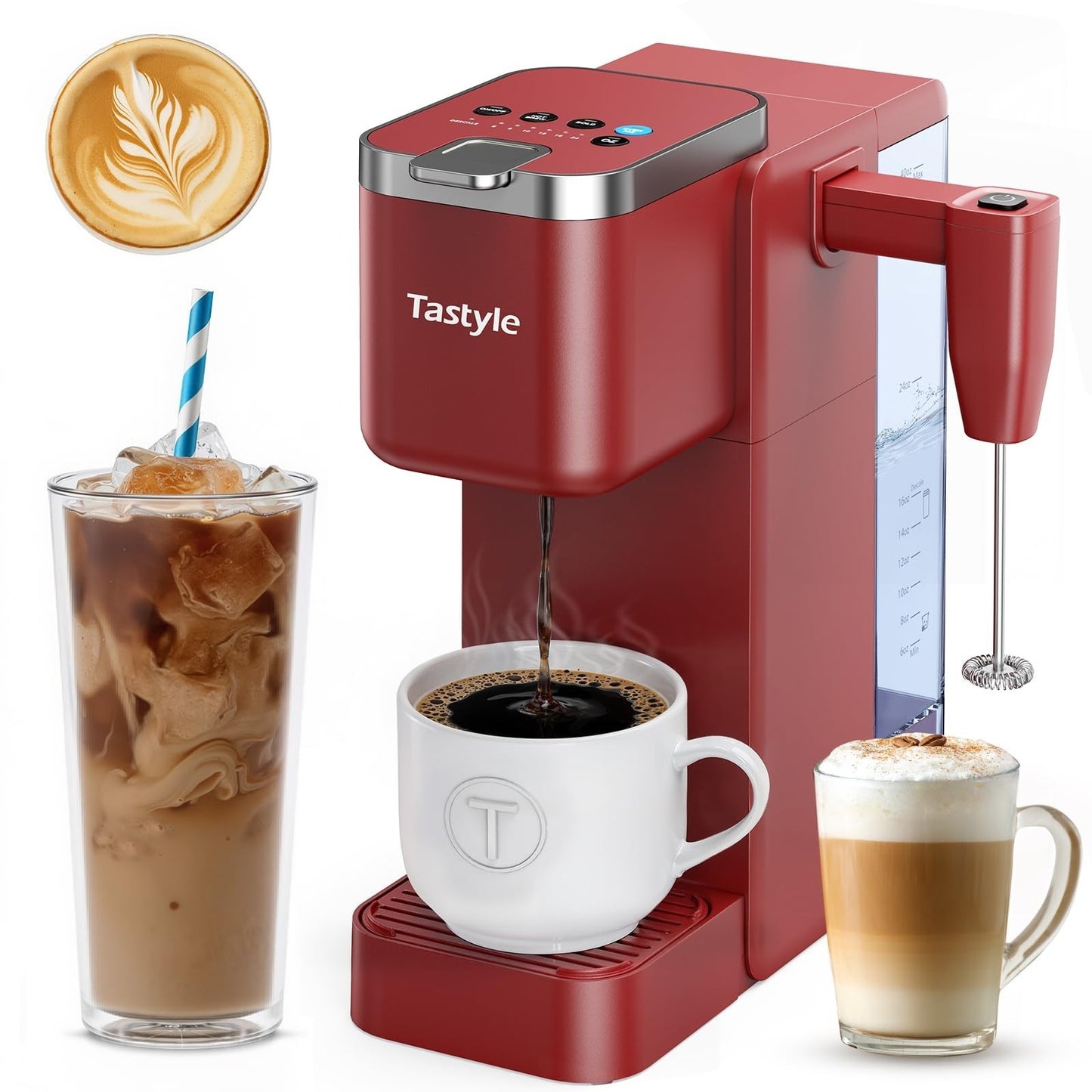Single Serve Coffee Maker with Milk Frother, 40oz Tank, 6 Brew Sizes, BPA Free1