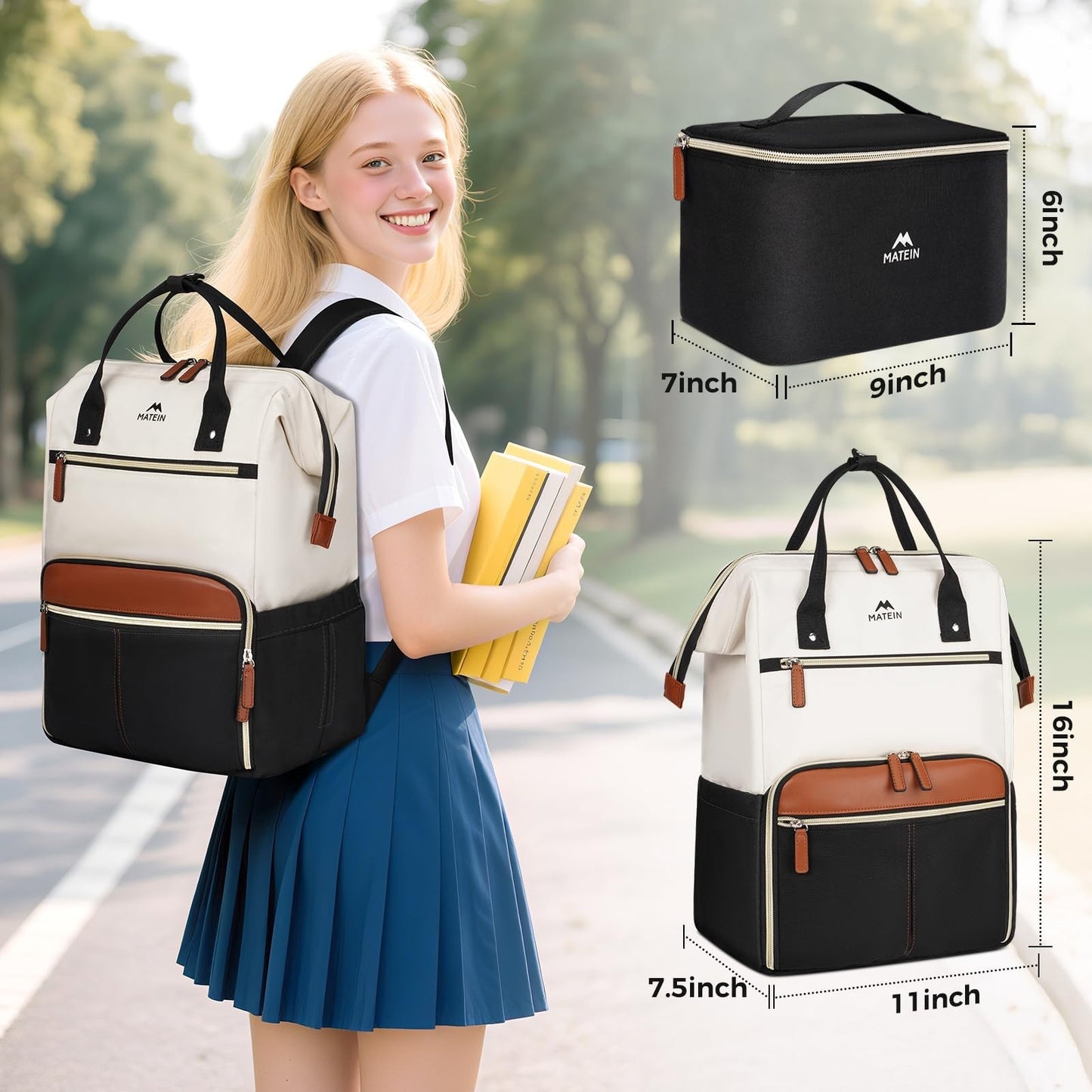 15.6" Laptop Backpack with Insulated Lunch Box, Work & College Backpack Set2