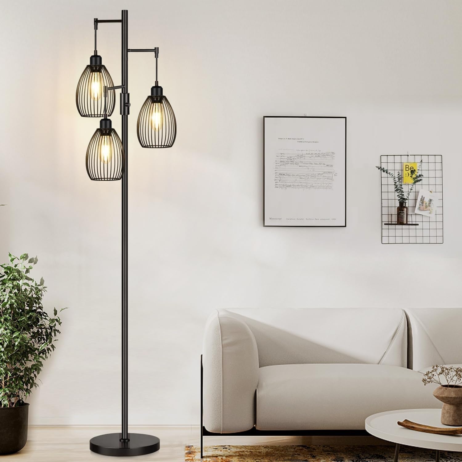 Dimmable Floor Lamp with 3 LED Edison Bulbs, Industrial Farmhouse Design for Liv1