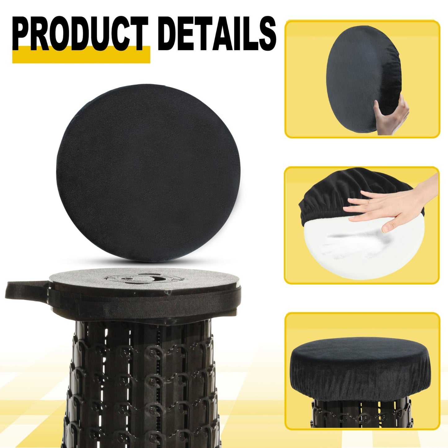 Portable Collapsible Stool with Thick Cushion - Heavy Duty 1000lbs Capacity for7