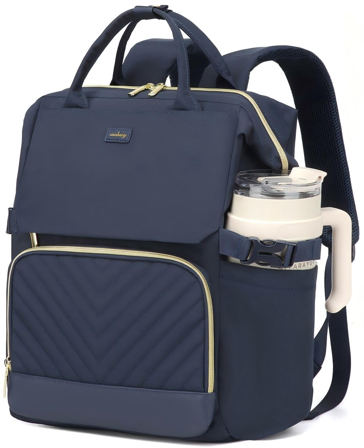 Stylish Laptop Backpack for Women   USB Charger, Cup Holder, Travel Bookbag, Nav1