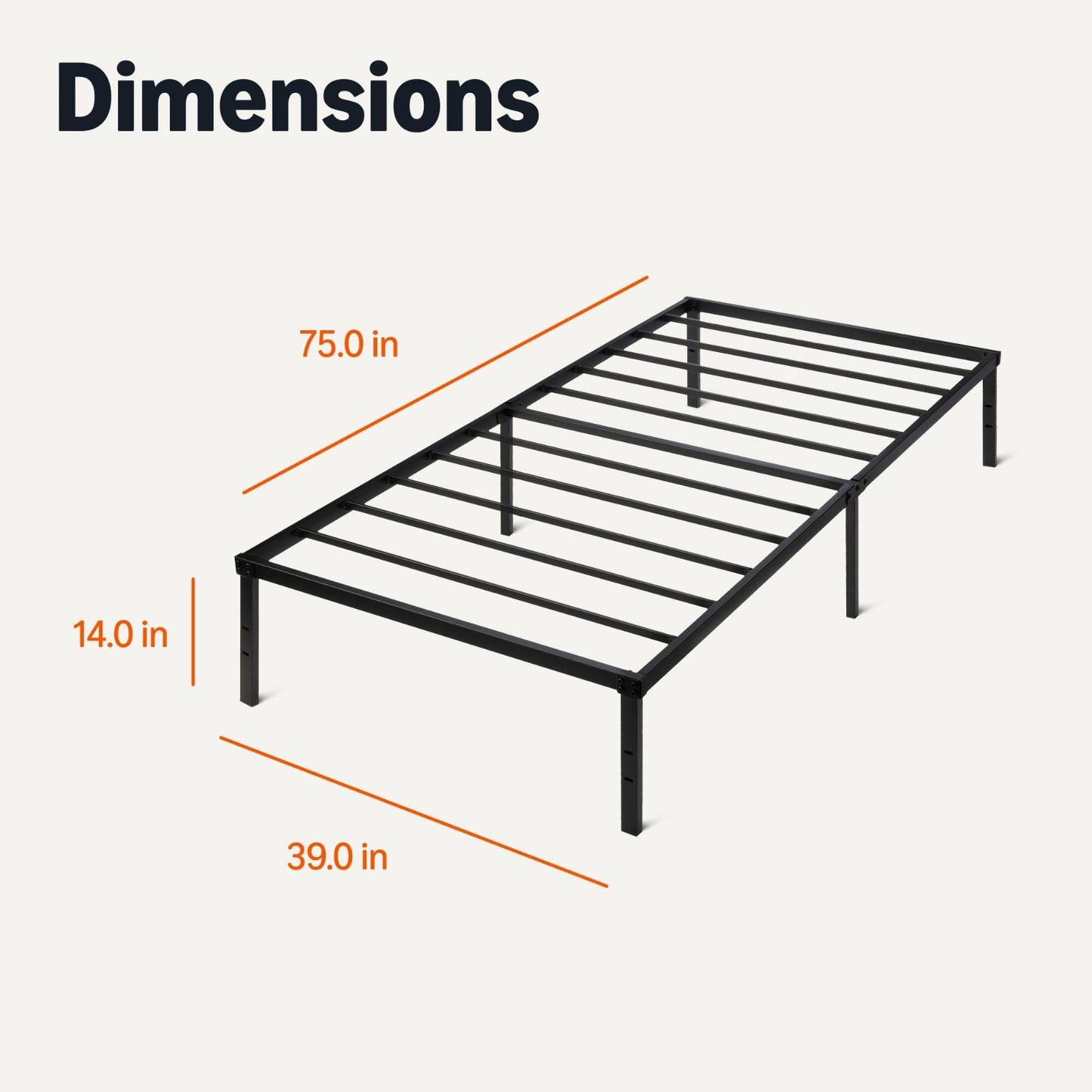 Sturdy Twin Metal Bed Frame   Non Foldable Platform, Easy Assembly, 39"x75", Bla2