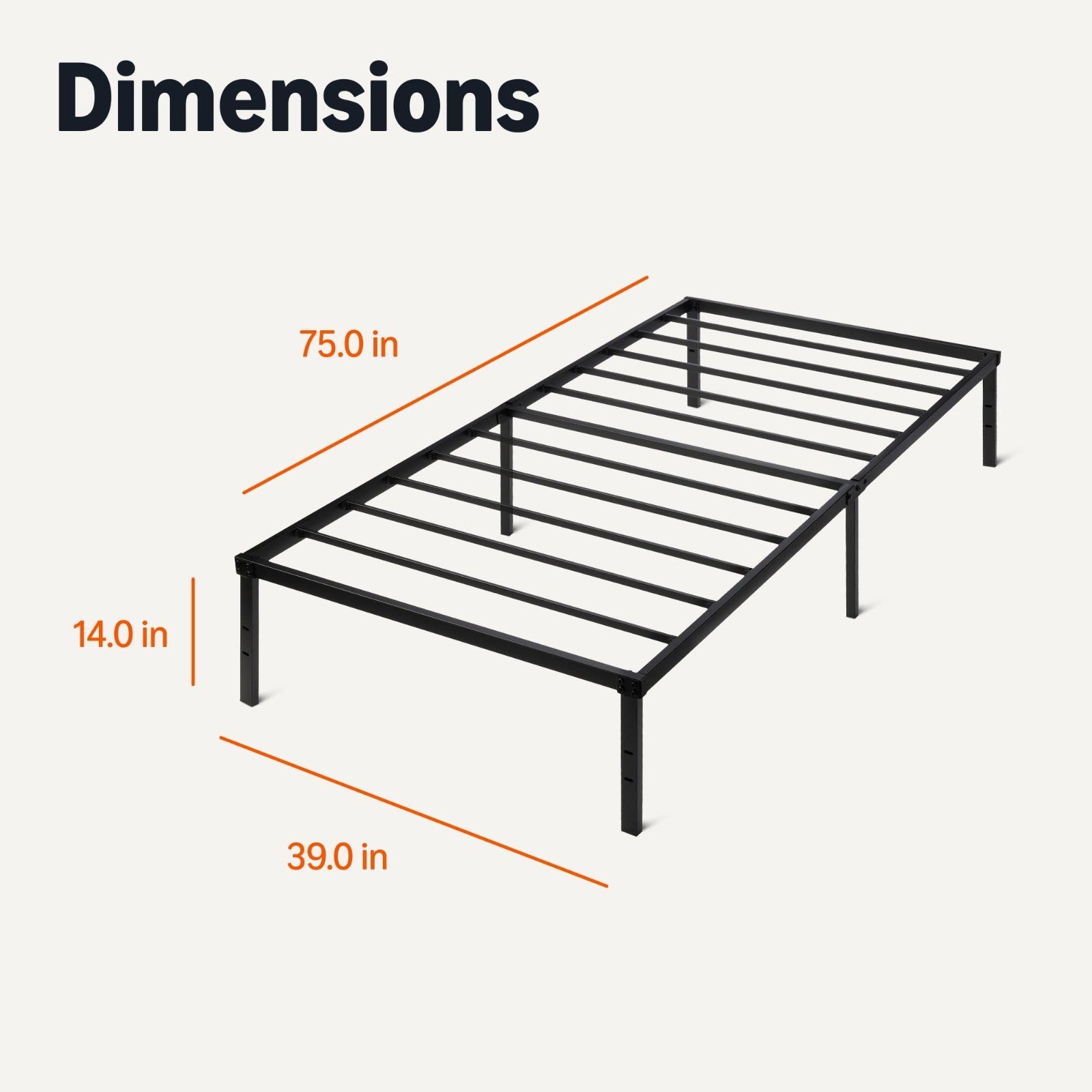 Sturdy Twin Metal Bed Frame   Non Foldable Platform, Easy Assembly, 39"x75", Bla2