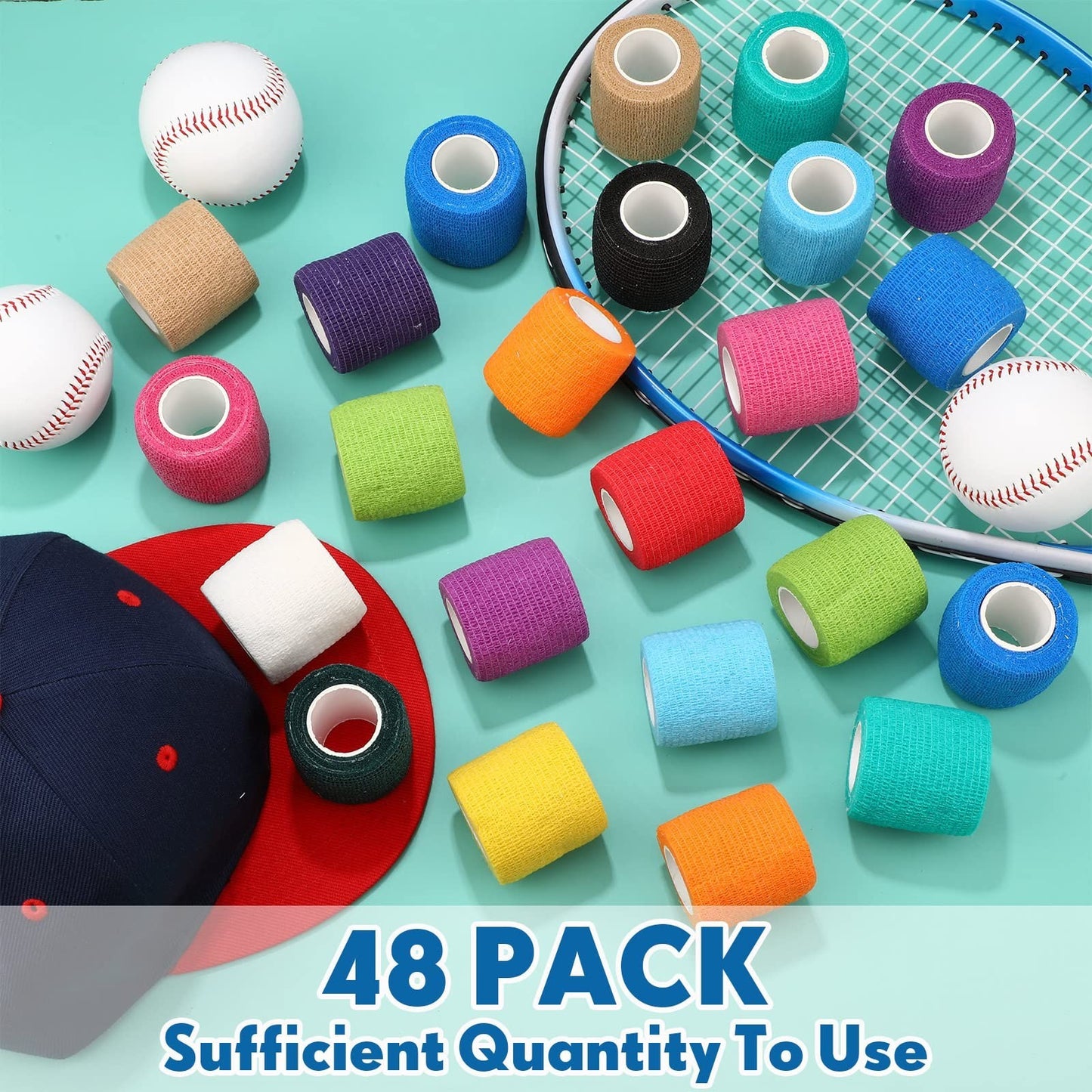48 Pack Self Adhesive Wrap Bandage 2" x 5 Yards   Elastic Cohesive Tape for Spor4
