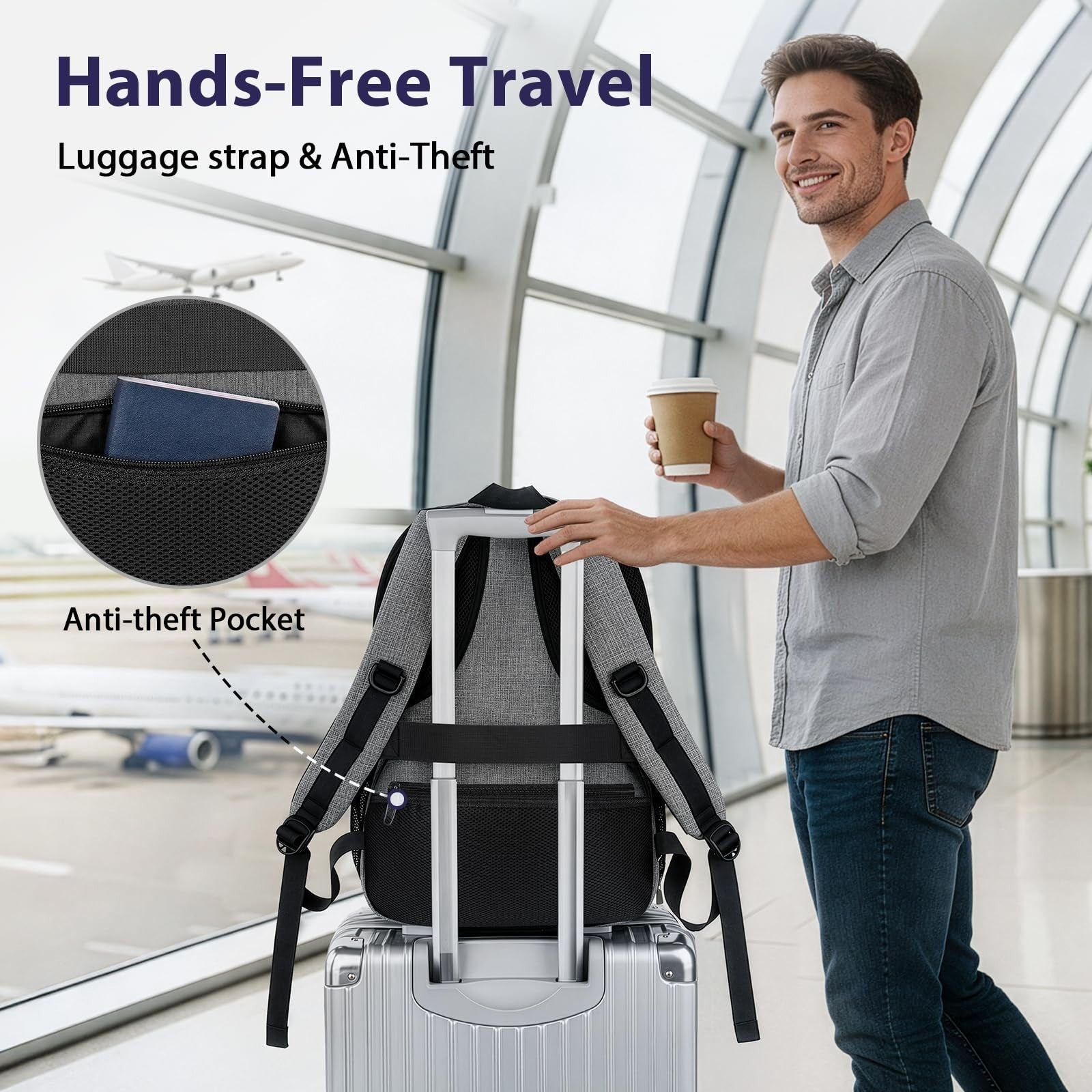 15.6 Inch Laptop Backpack, Travel Friendly Personal Item Bag, Airport Approved3